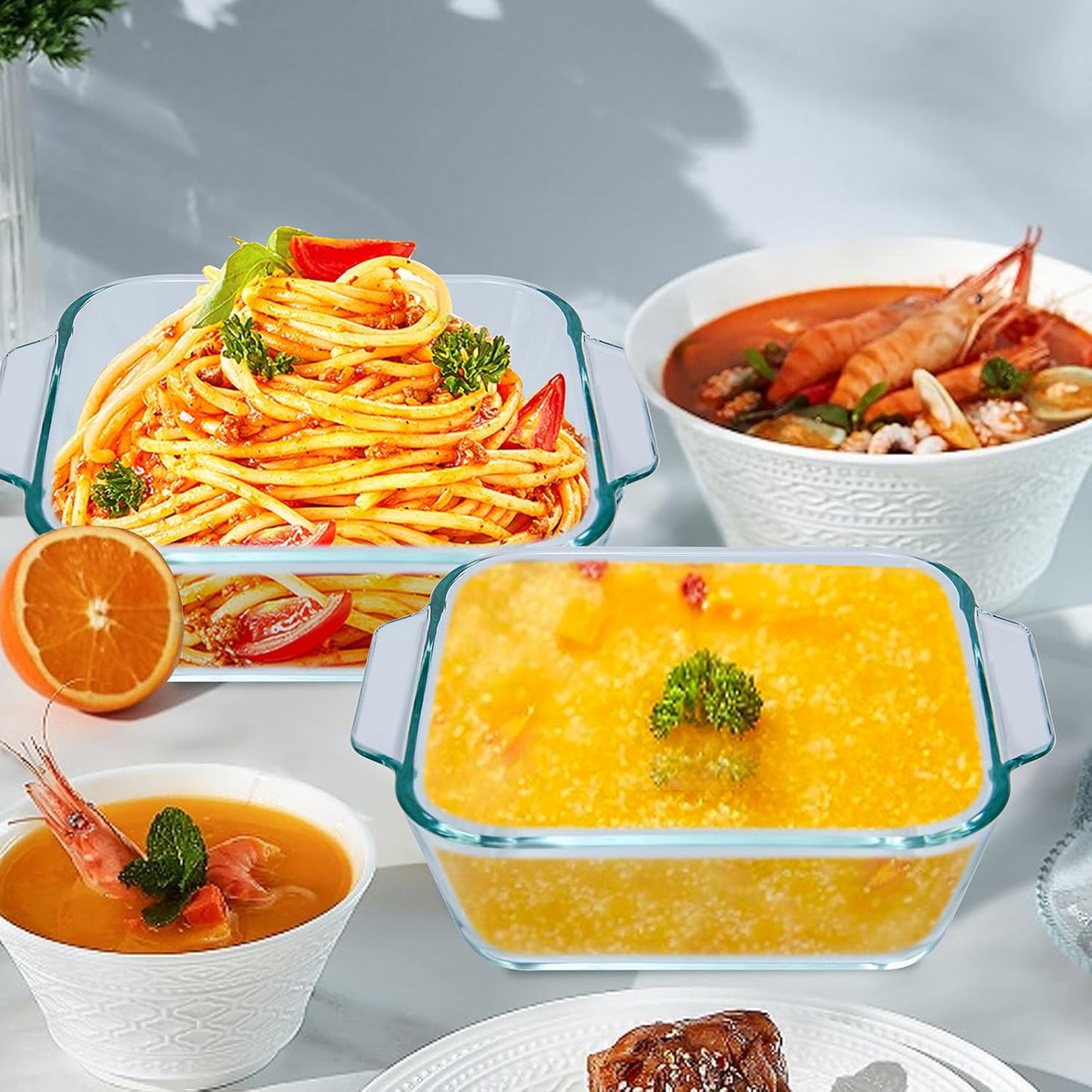 Skiennix Small Casserole Dishes - 5 Inch Glass Baking Dish Set for Oven & Microwave | Clear Prep Bowls