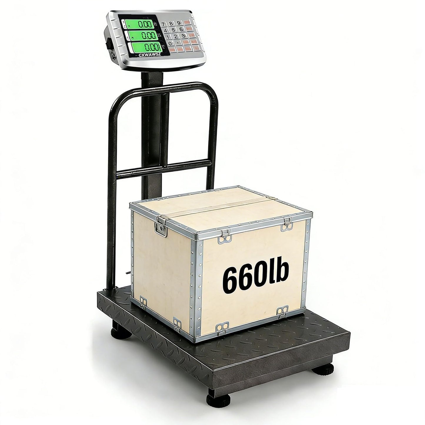 CXWAWSZ 660lb Industrial Platform Scale with Removable Guardrail, Foldable Digital Shipping Scale, Double-Sided HD Display, Accurate LB/KG Postal Scale for Luggage, Package, Warehouse