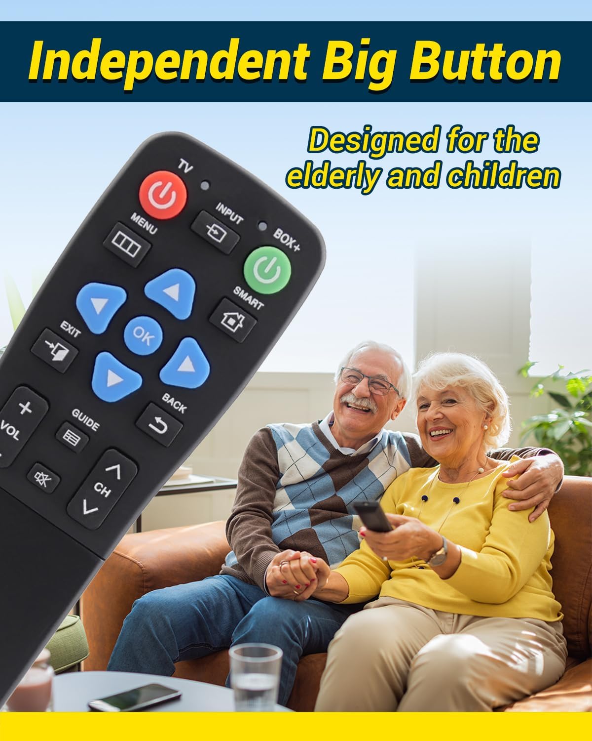 FurnyQuaint 4-in-1 Set 2-Device Big Button TV Remote Waterproof Control Remoto Universal for Seniors with Learning