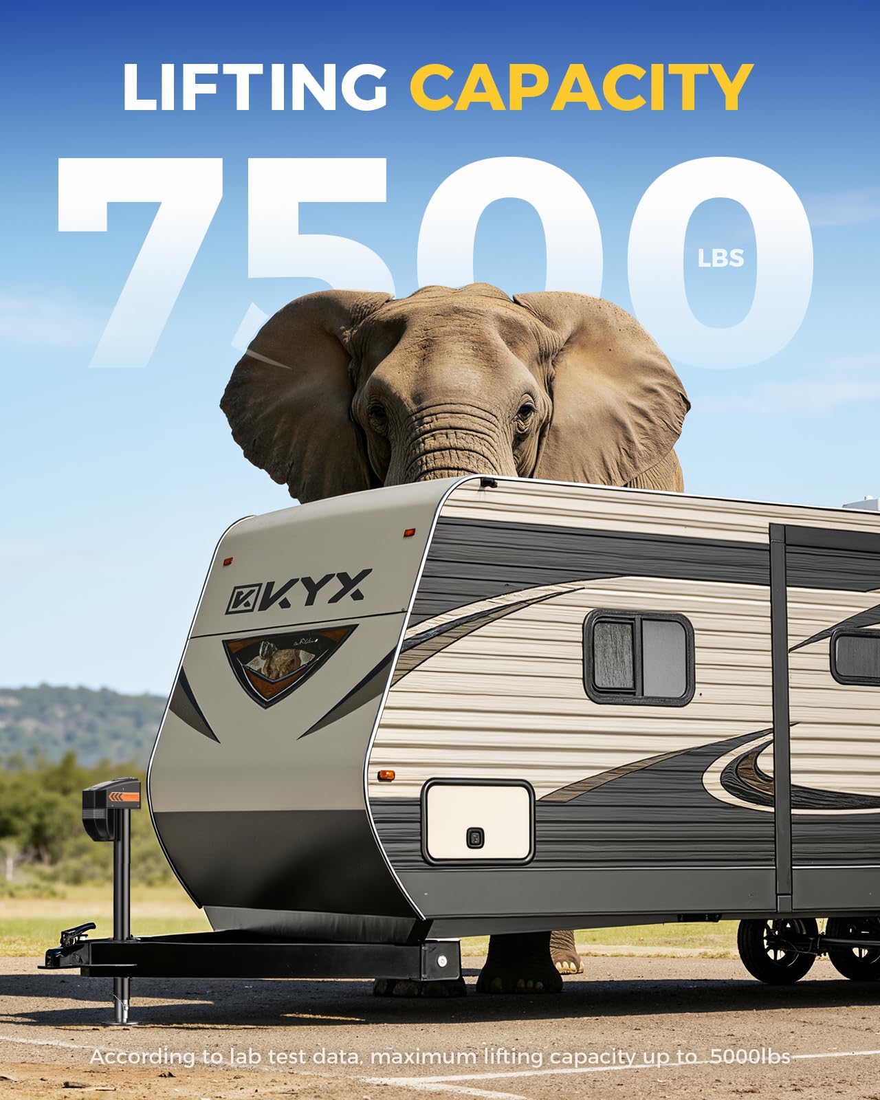KYX Electric Jack 7500lb, with Remote, Heavy Duty RV Electric Tongue Jack, 9.84"-33.85" Lift, Manual Crank Handle & Jack Cover for RVs & Travel Trailers, Black
