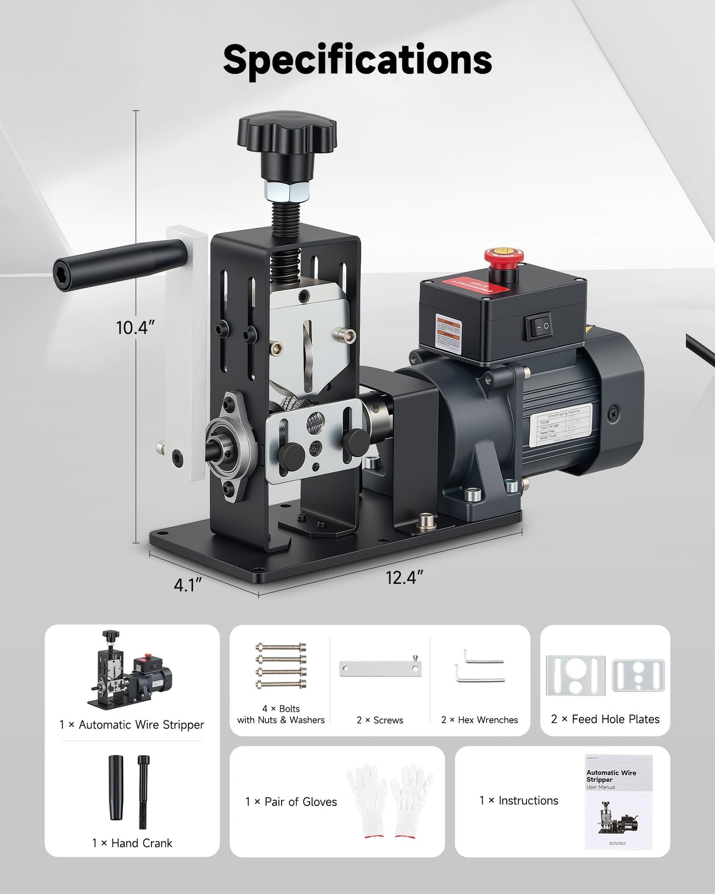 CREWORKS Automatic Wire Stripper Machine, Wire Stripper Electrical for 0.06"-0.9" (1.5-22 mm) Copper Wires with 3 Operation Modes, Wire Stripping Tool with Hand Crank for Scrap Wire Recycling