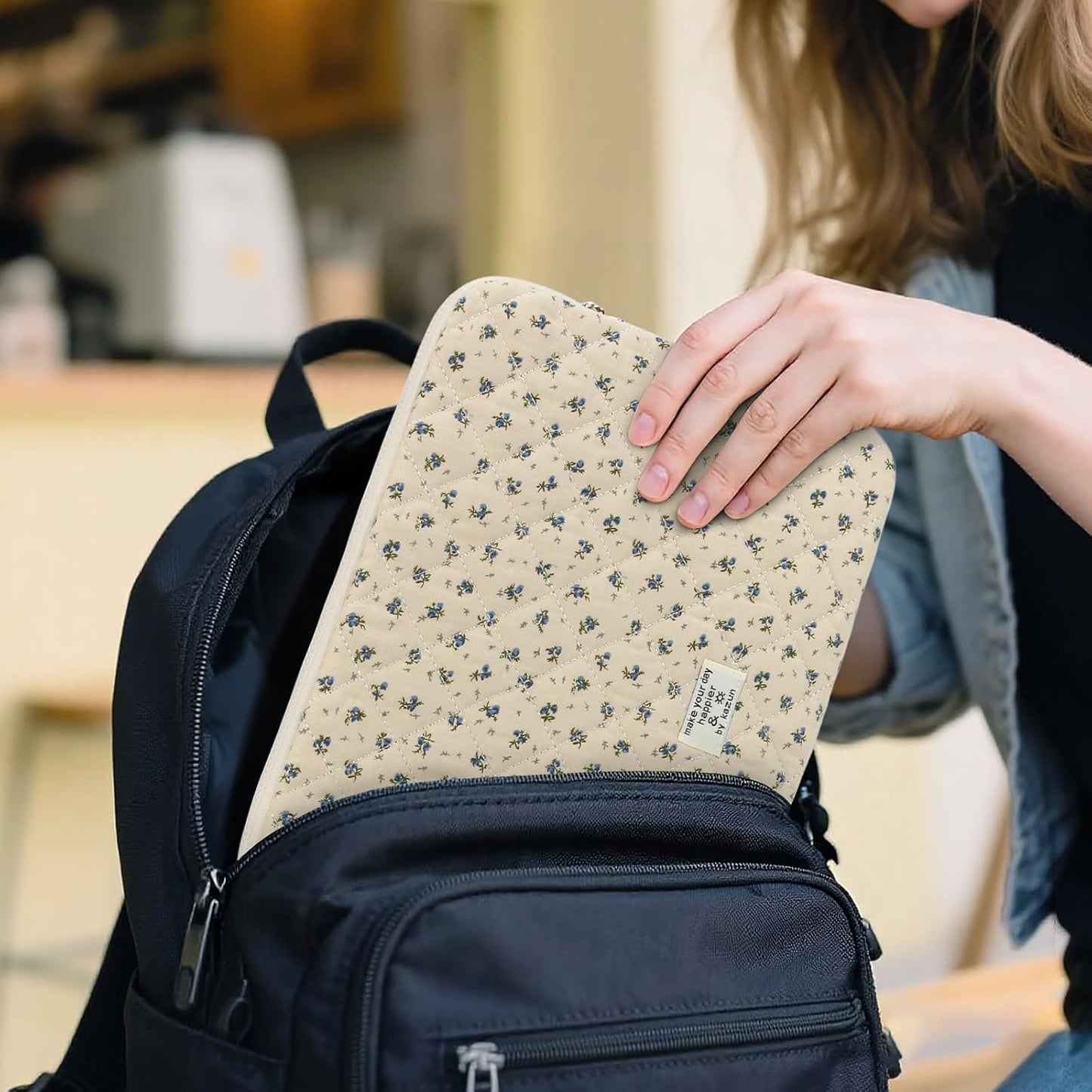 BBIQI 15-15.6 Inch 15 Inch) Puffy Laptop Sleeve Cute Quilted Laptop Protective Case Padded Floral Computer Sleeve