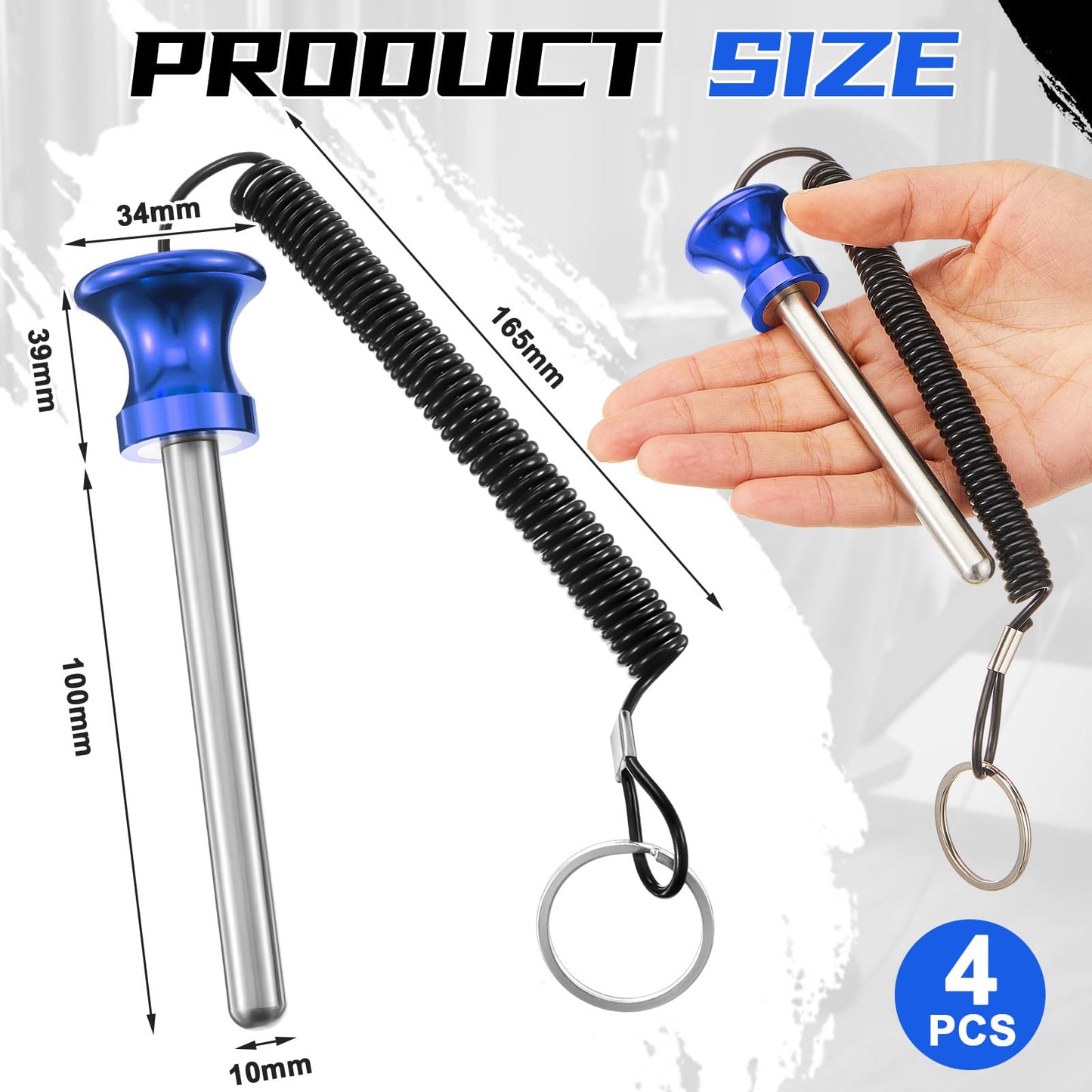 Lasnten 4 Pcs Weight Stack Pin Magnetic Universal Gym Weight Pin 0.4 inch Drop Set with Pull Rope for Plate Apertures Above 10.5 mm Heavy Duty (Blue)