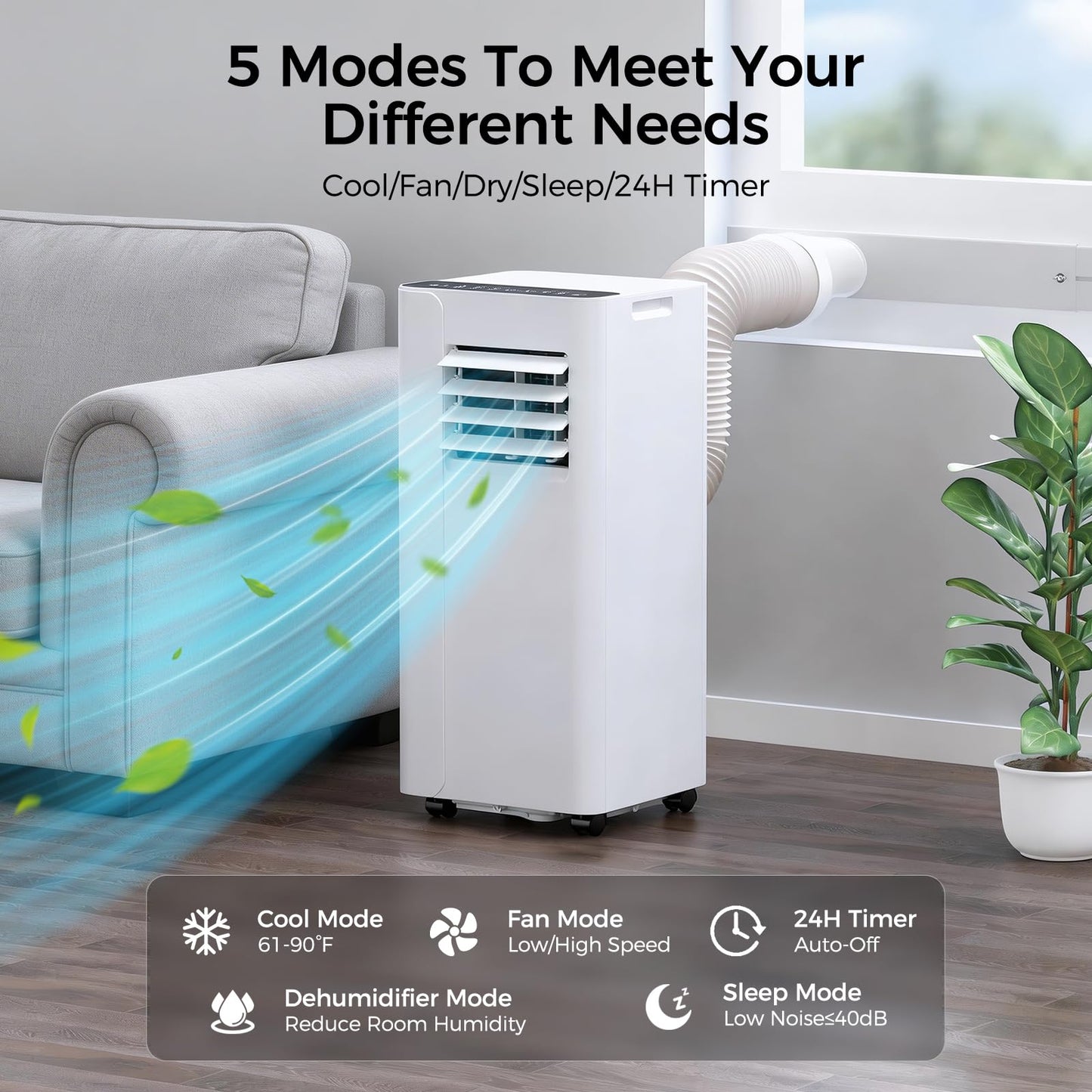 URBANITE 16000 BTU Portable Air Conditioner, Smart WiFi APP & Remote Control, 5-in-1 AC Unit Cools up to 750 Sq.Ft, 40dB Ultra Quiet Dehumidifier/Fan/Sleep Mode, Easy Installation for Bedroom & Office