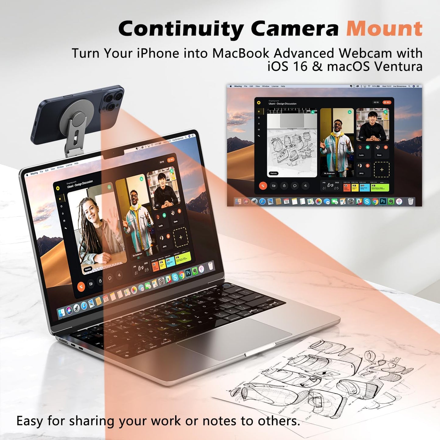 ALAFLY 360 17 Max/16/15/14/13/12 Magnetic Phone Holder for Laptop, Adjustable MacBook Monitor Side Mount for iPhone Pro