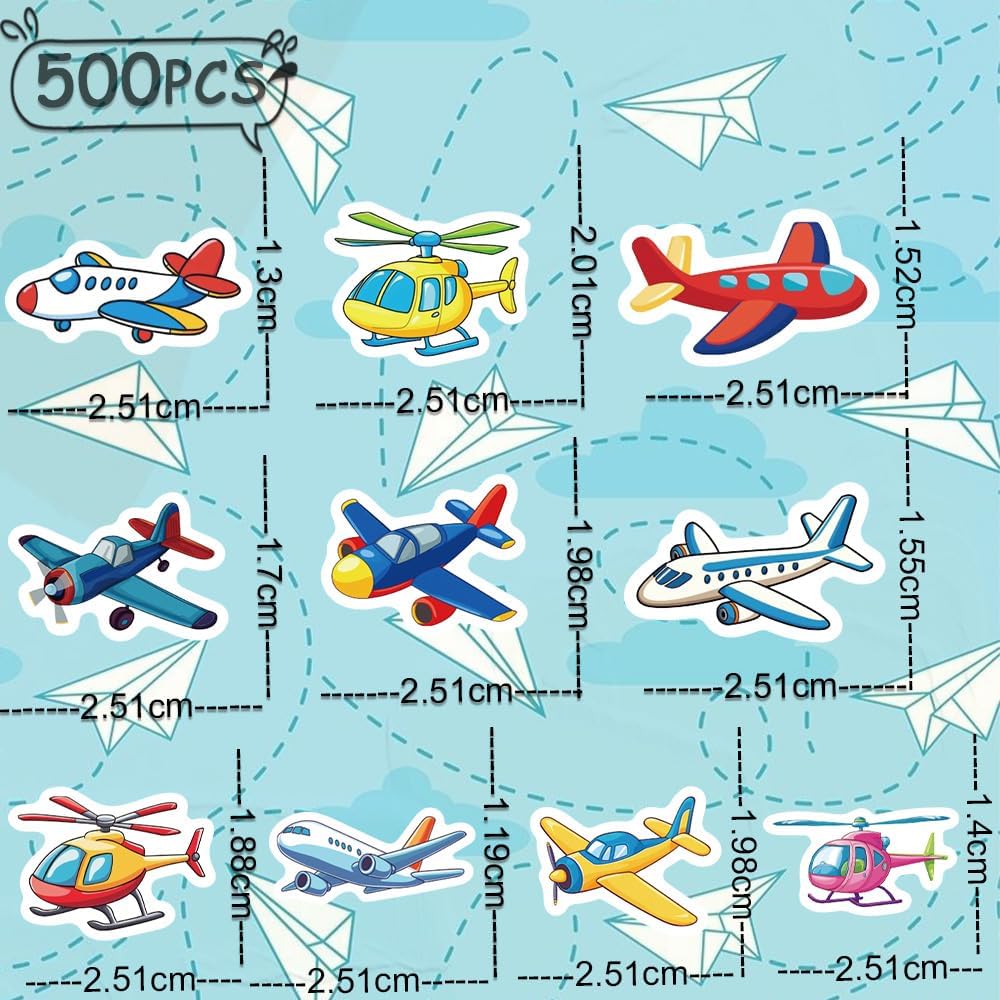 Miaasfjk 500Pcs Cartoon Airplane Sticker Roll Colorful Aircraft Labels Waterproof Planes Funny Graffiti Decals
