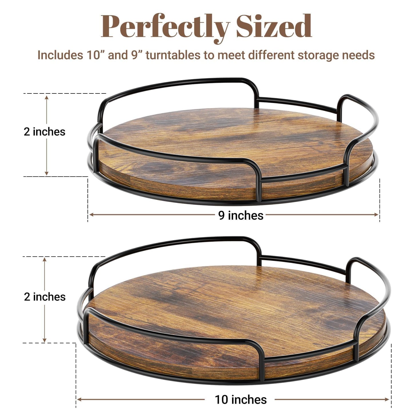 WOWBOX 2 Pack Lazy Susan Organizer for Table Top Rotating Spice Rack Organization 10" + 9" Wood Lazy Susan Turntable Organizer for Cabinet Kitchen Pantry Countertop Bathroom Vanity
