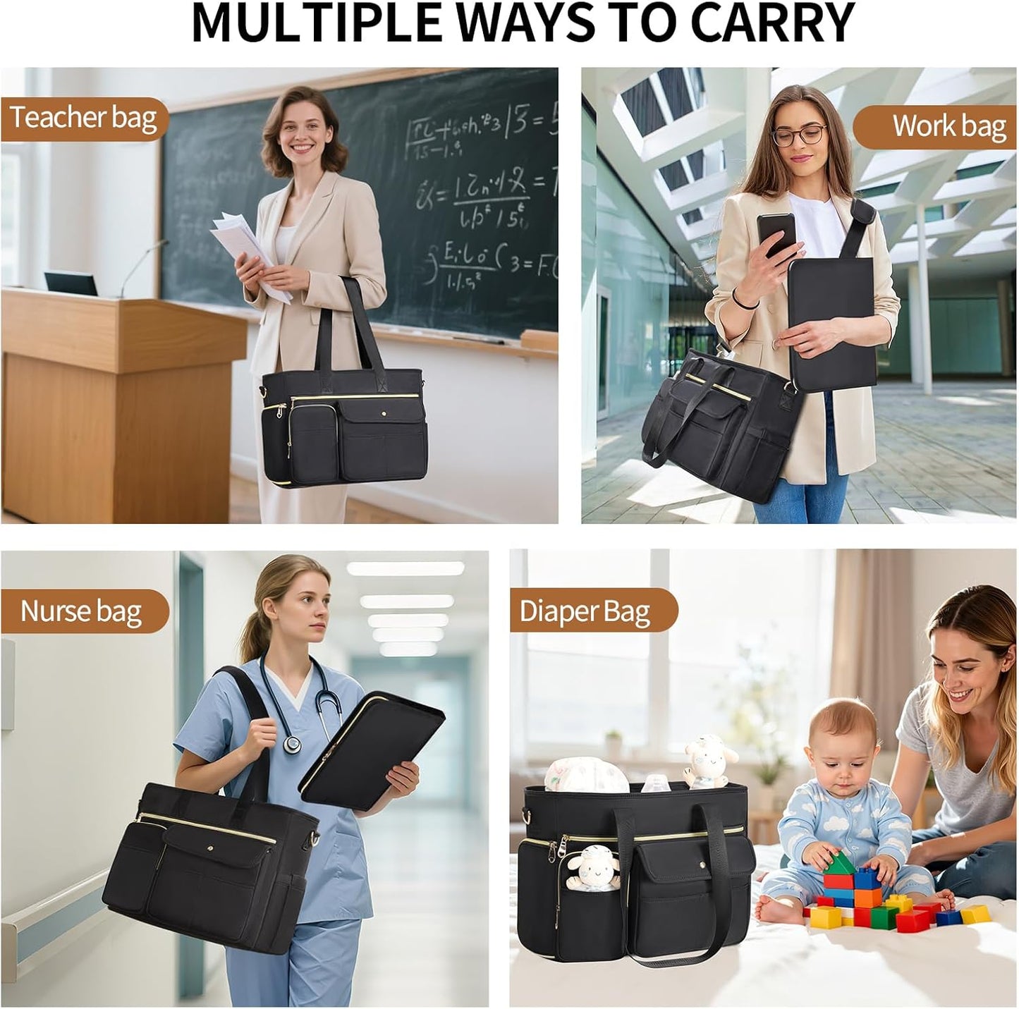 ESTARER 2Pcs, 15.6'' Women Teacher Tote Bag Laptop Work Bag Computer bag with Expandable File Folder, Large