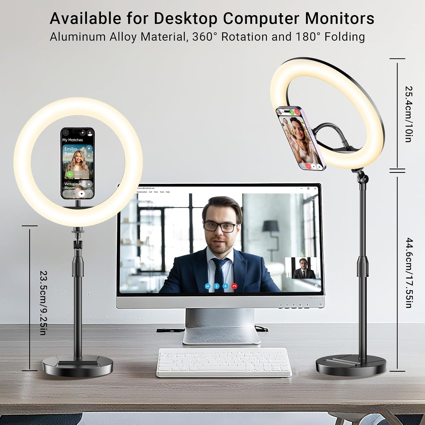 Wowcati 10'' 3 Desk Ring Light with Magnetic Phone Holder, Video Conference Podcast Lighting Kit for Laptop Computer
