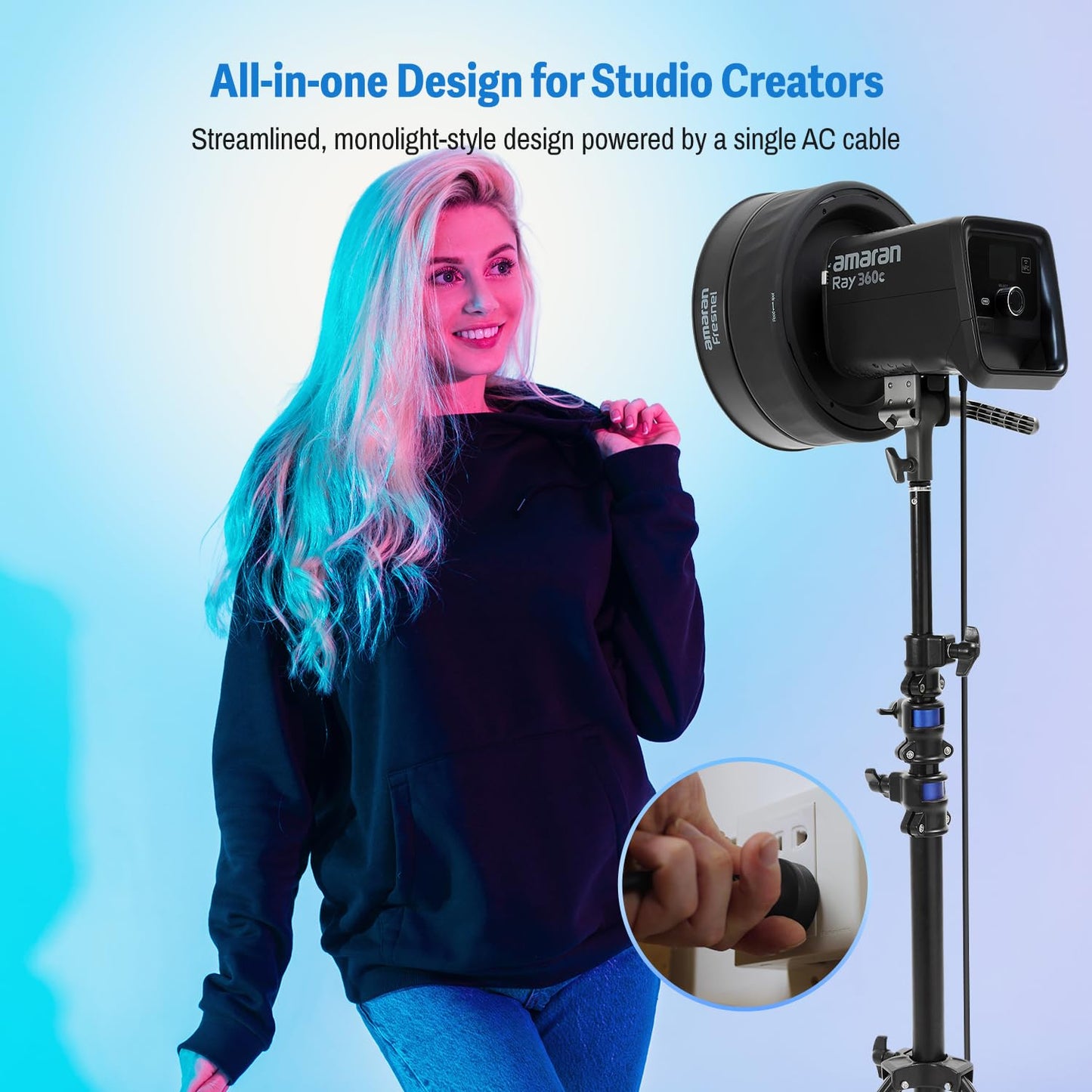 amaran Ray 360c 360W RGB LED Video Light APP/DMX Control 12 Effects,COB Continuous Output Lighting, Bowens Mount Portable Light for Photography, Studio,Video Recording (Ray 360c)