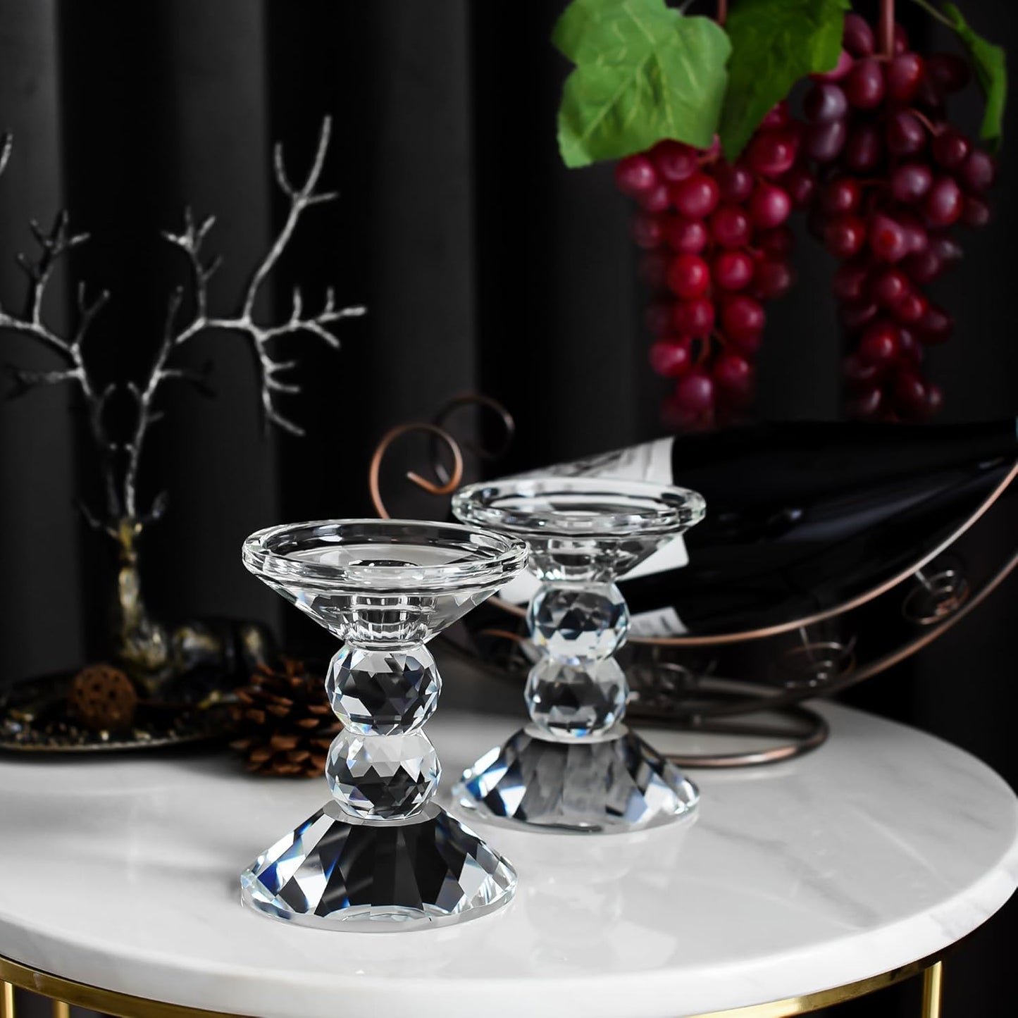 Skiennix Crystal Candle Holders - Elegant Clear Taper & Pillar Candlesticks | 4.9in Tall, Perfect for Weddings & Dining Decor