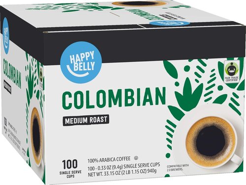 Happy Belly Medium Roast Coffee Pods - Colombian Flavor | Compatible with Keurig 2.0 | 100 Count