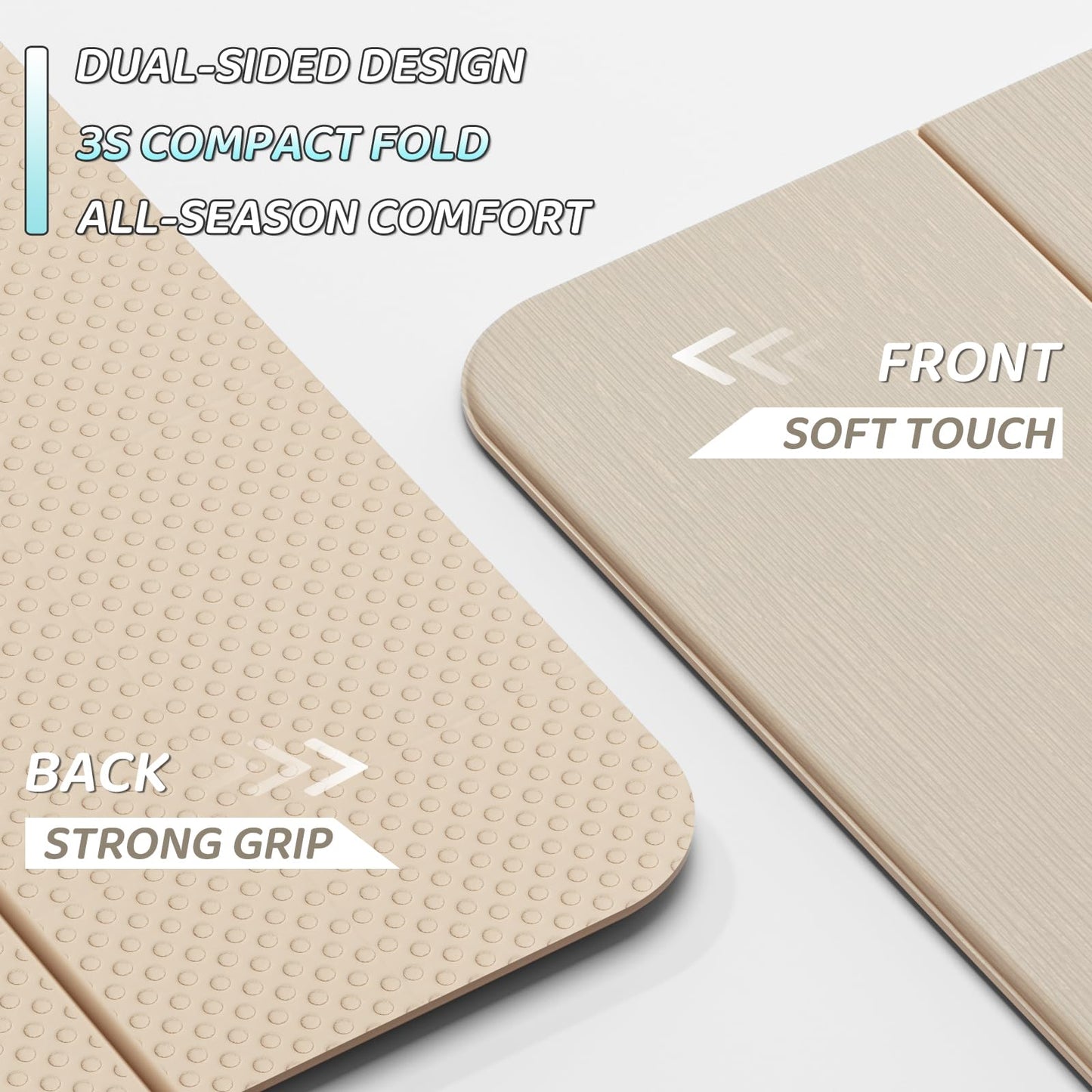 ILILI Foldable Yoga Mat 71 * 24 * 0.3'' - TPE Non-Slip Fitness Mat for Home，Waterproof & Lightweight (2lb) for Home Gym, Pilates & Stretching,Fitness Workouts (Beige)