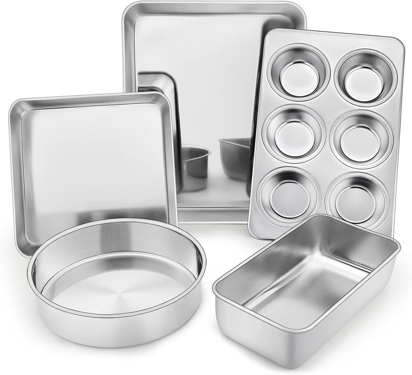 TeamFar Bakeware Set - Heavy-Duty Stainless Steel Baking Pans | 5-Piece Set with Cake, Loaf & Muffin Pans