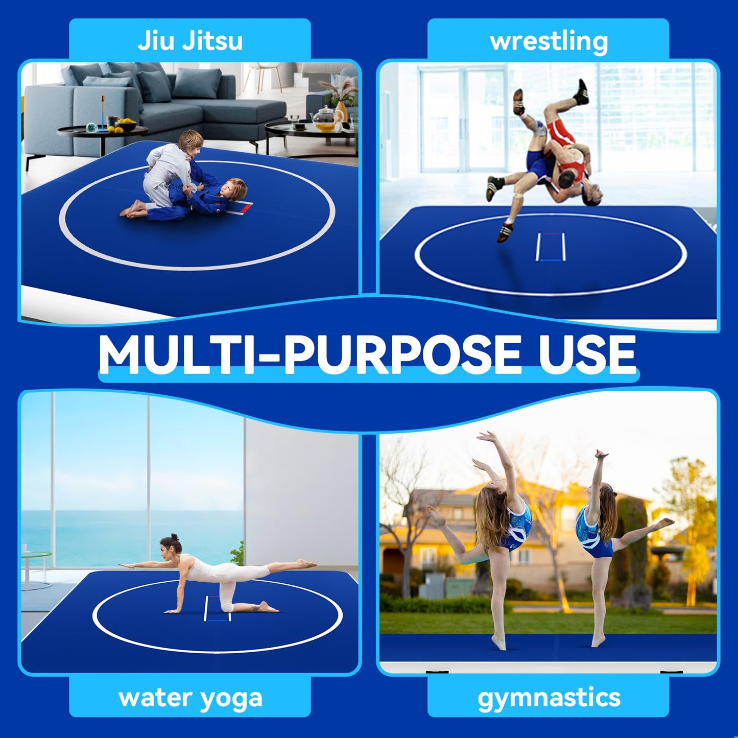 Inflatable Wrestling Mat 10x10FTx6"Thick, Jiu Jitsu Mats, PVC Landing Training Mat Foldable for Home Gym BJJ, MMA, Martial Art, Boxing, Grappling and Judo (Blue White)
