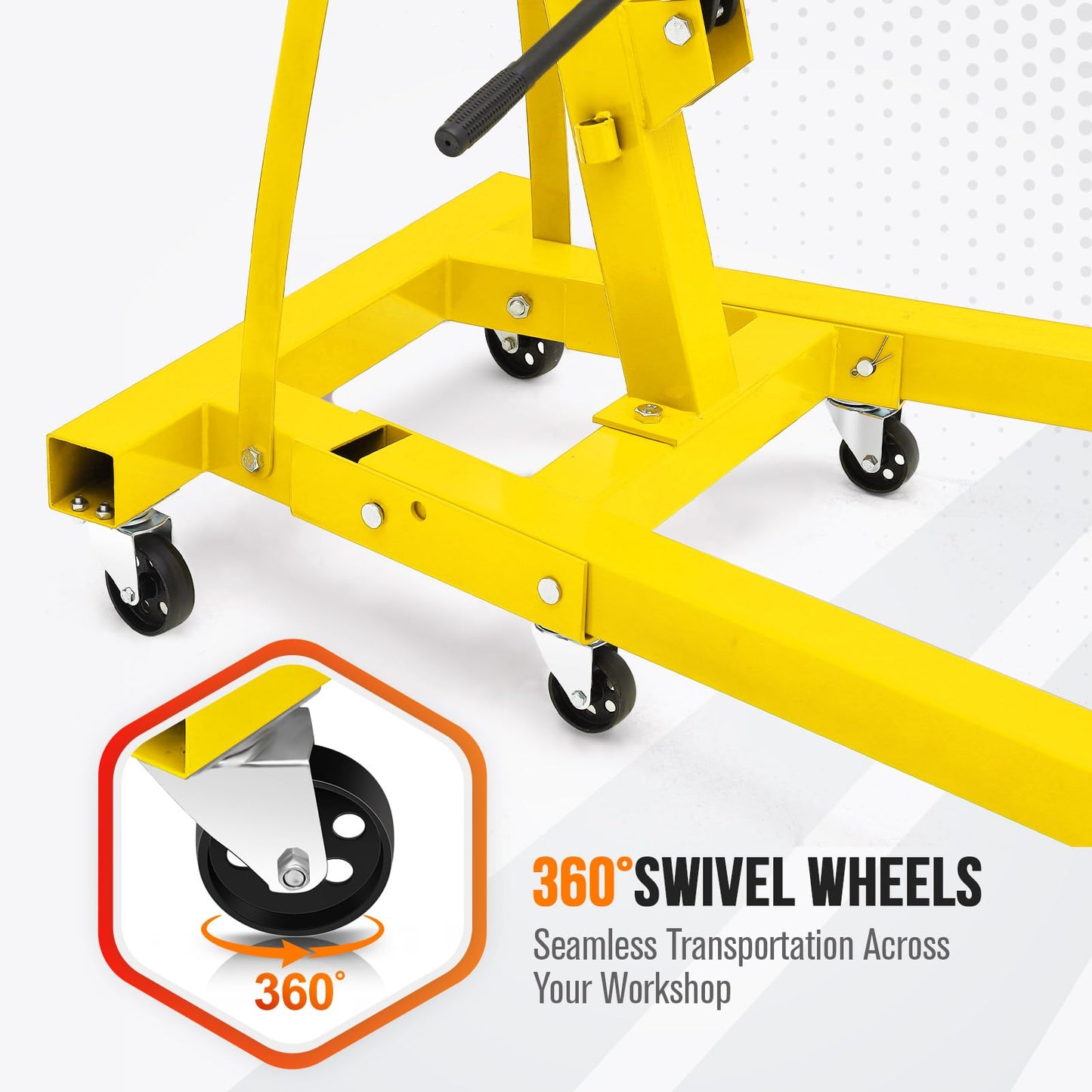 2 Ton Hydraulic Engine Hoist (4400LB) – Heavy Duty Folding Shop Crane with 6 Swivel Casters & Telescopic Boom | Adjustable Lifting for Car Engines, Transmissions | Garage, Workshop, Factory, Yellow