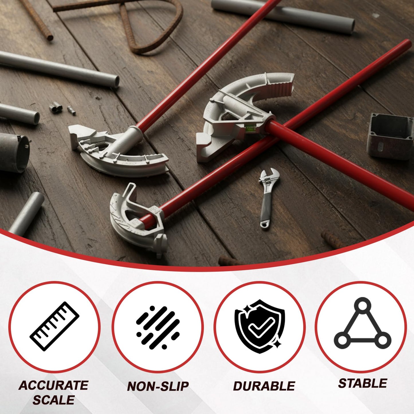 Otoolling 3 Set Aluminum Conduit Pipe Bender for 1/2" & 3/4" & 1" Emt Pipe, Imc Tube, Rmc Tube & Rigid Bending Tool with Foot Pedal & Degree Marks, Manual Hand Metal Bender