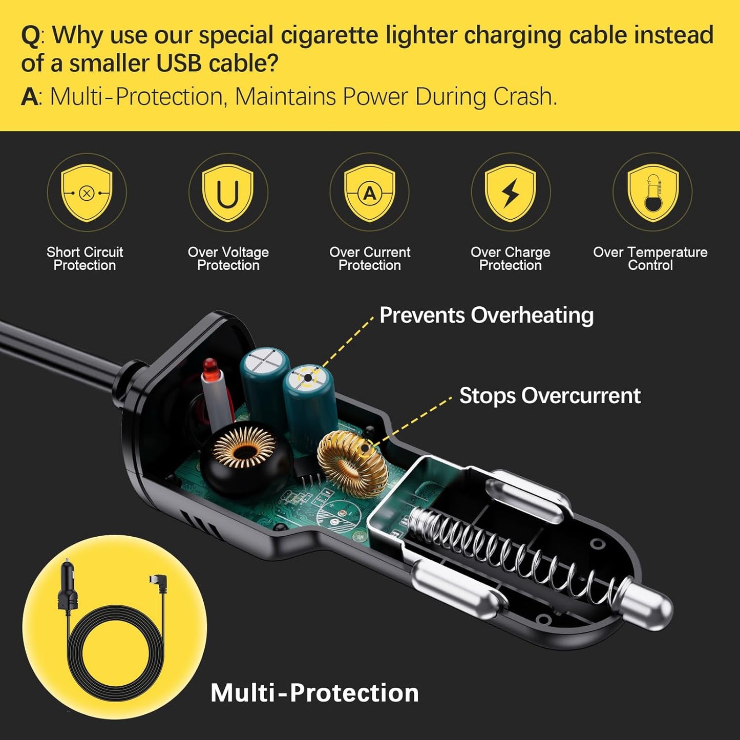 Range Tour 4m/13.12ft 12V/24V DC5V 3A Dash Camera Car Charger, Mini USB and Micro USB Interfaces, L-Type Driving
