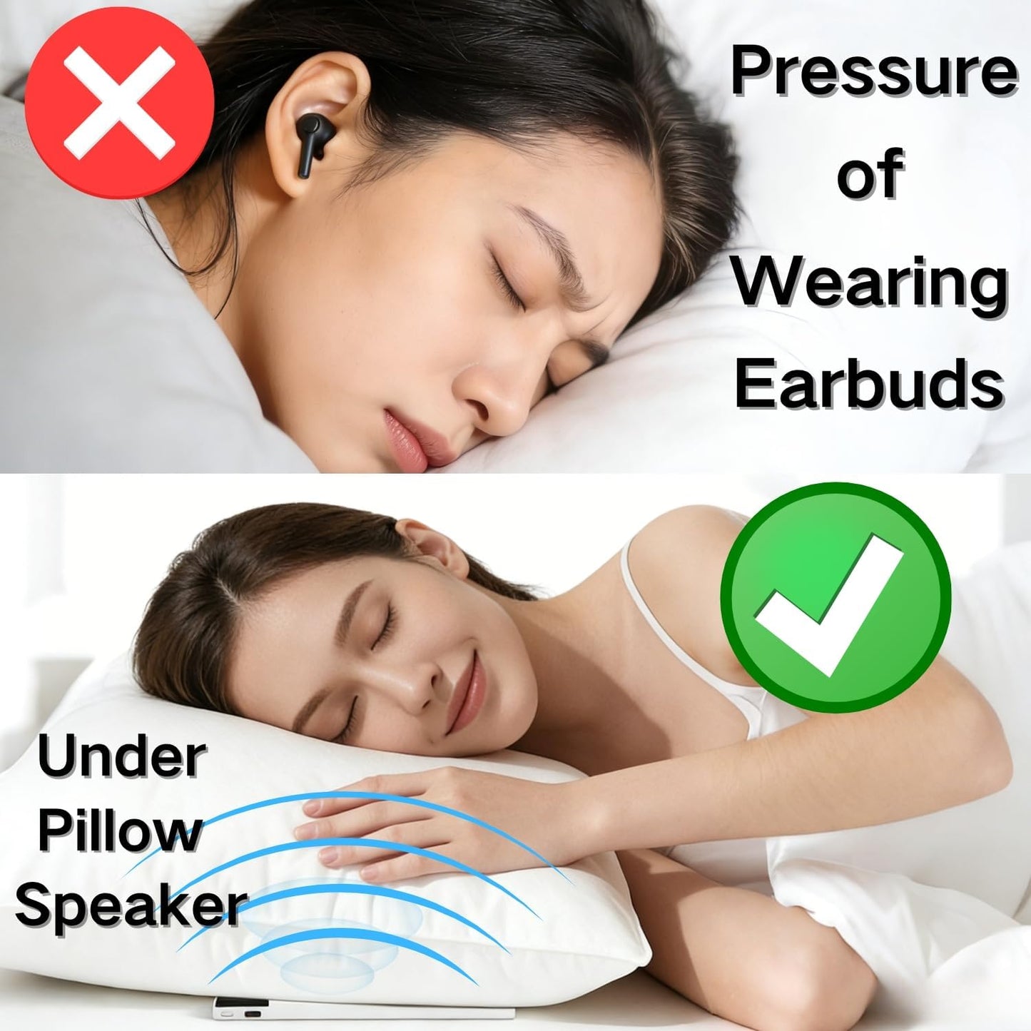 Falzcad 36 Pillow Speaker for Sleeping, Bone Conduction Speaker, Bedside Speaker with Built-in White Noise, Auto Off