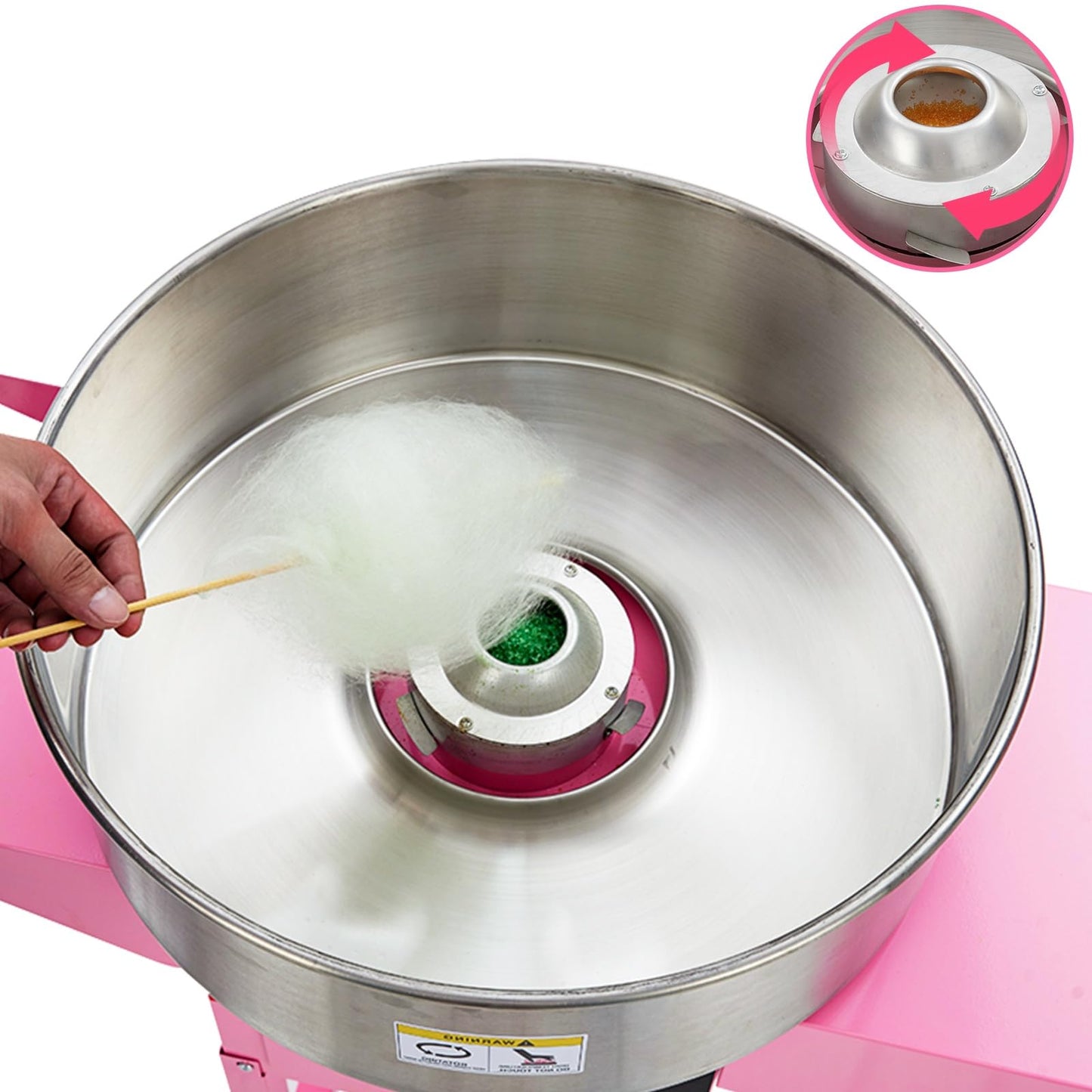 GarveeTech Commercial Cotton Candy Machine with Cart - Pink Cotton Candy Machine With Stainless Steel Bowl, Sugar Scoop, Drawer. Ideal for Family Party Fun(Without lid)