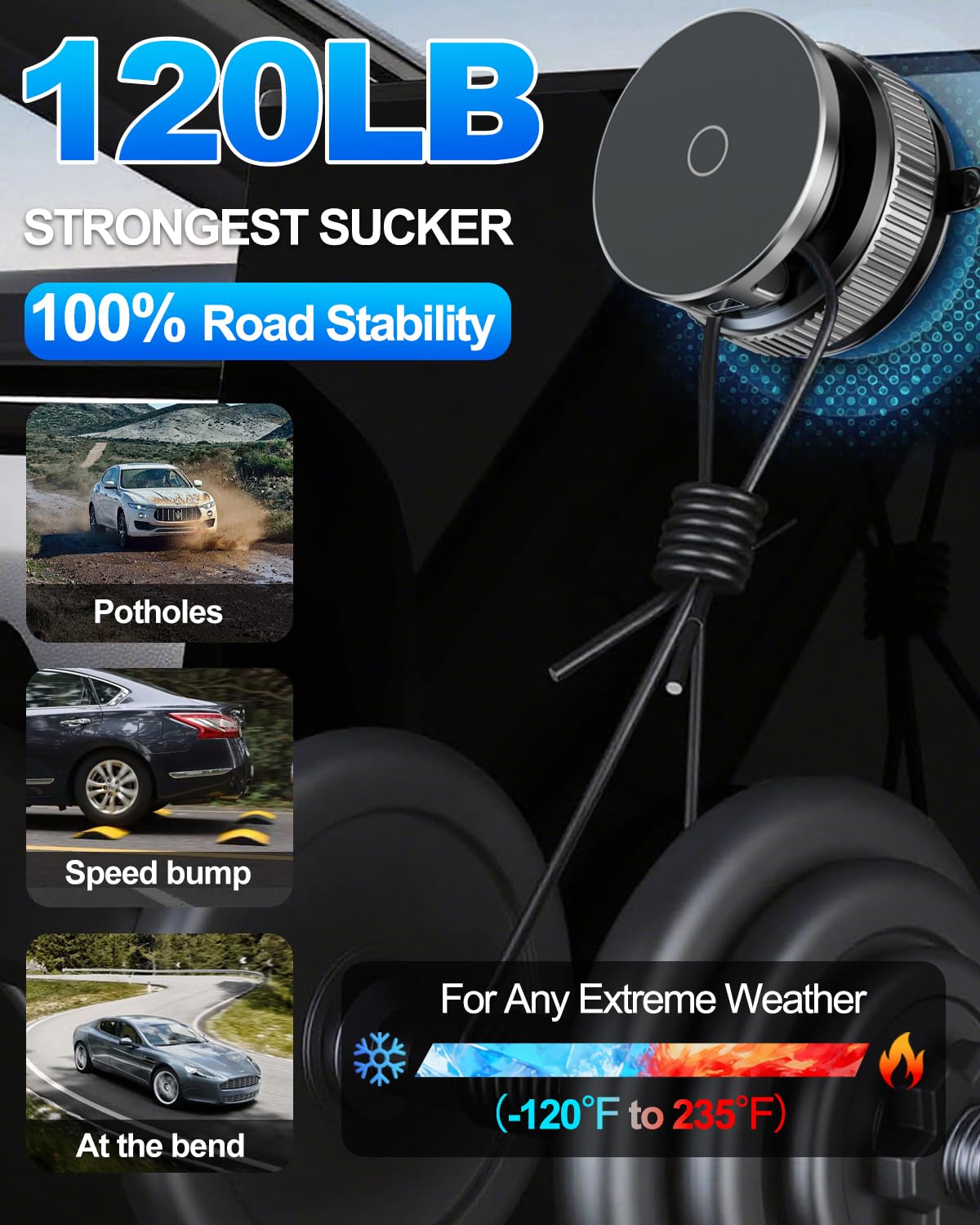 Vacuum Magnetic Car Phone Holder 360° Strongest 120LBS Ultra Suction Cup Phone Mount for MagSafe Dashboard Cell Phone Holders for Your Car/Gym/Mirror Bracket for iPhone 17 & Android, Metal Stand Rotor