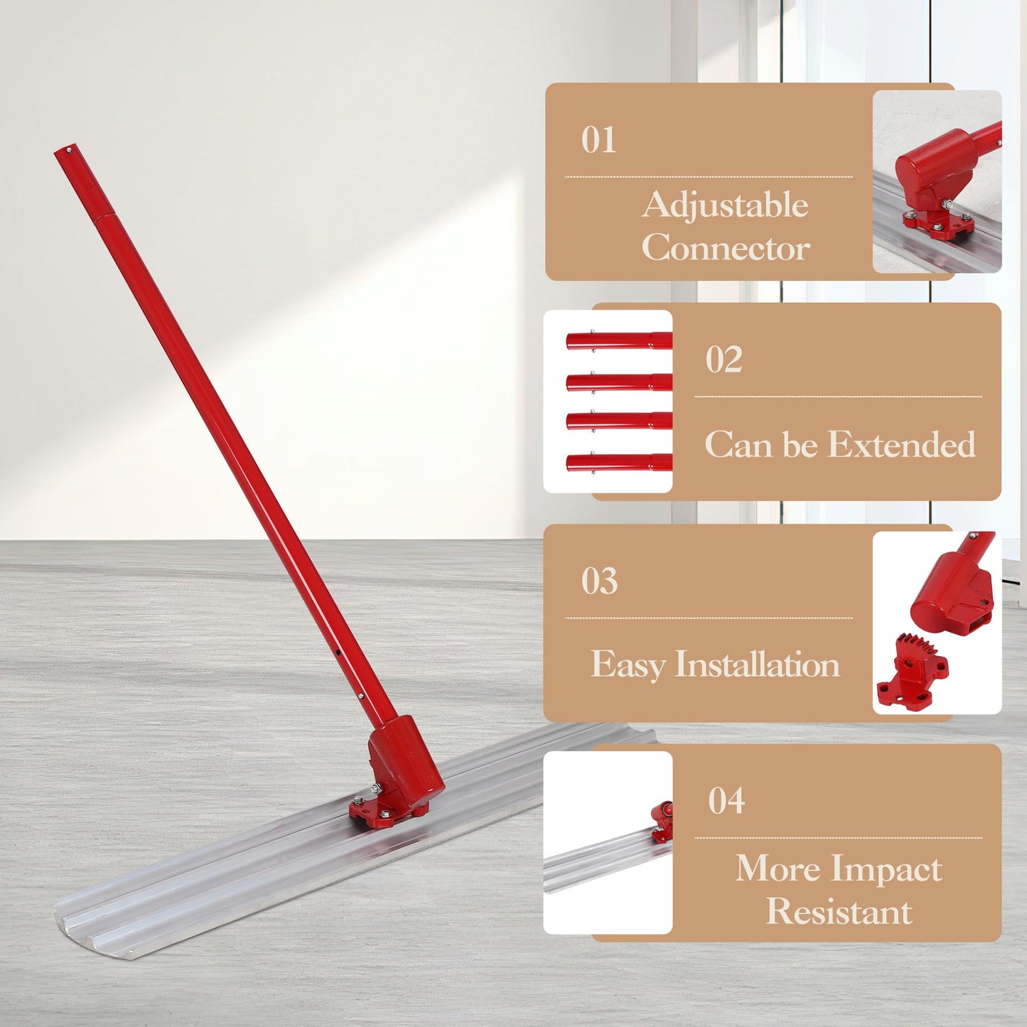 48" x 8" Magnesium Bull Float, Aluminum Alloy Concrete Finishing Tool with Adjustable Bracket & 4 Handles, Round End Concrete Float Kit for Professional & DIY Use