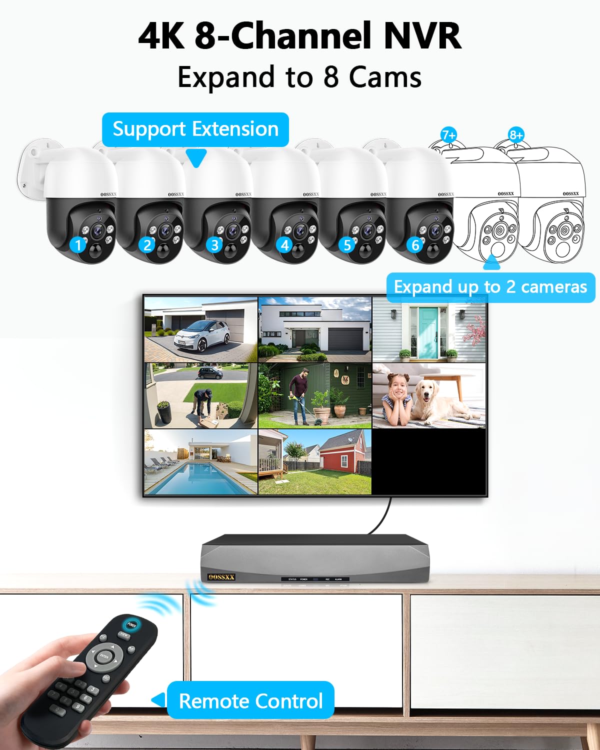 (2026 Upgrade) 4K PoE PTZ Security Camera System, 8CH NVR with 10.2" IPS Monitor & 1TB HDD, 6 Wired 130° Wide-Angle Cameras, Auto Tracking, PIR Human Detection, 2-Way Audio, IP66, No Monthly Fee