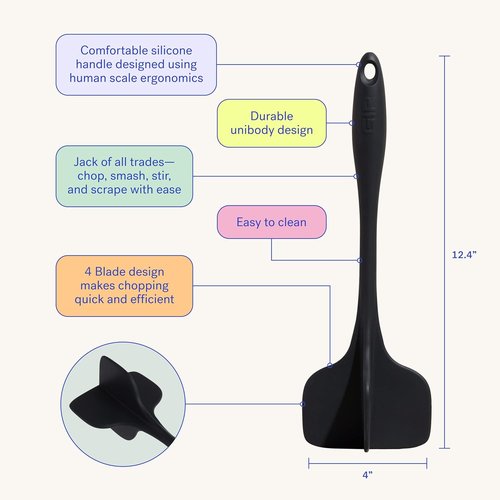 GIR: Get It Right Silicone Quad Meat Chopper - 12-Inch Slate - Non-Stick & Heat Resistant Handle