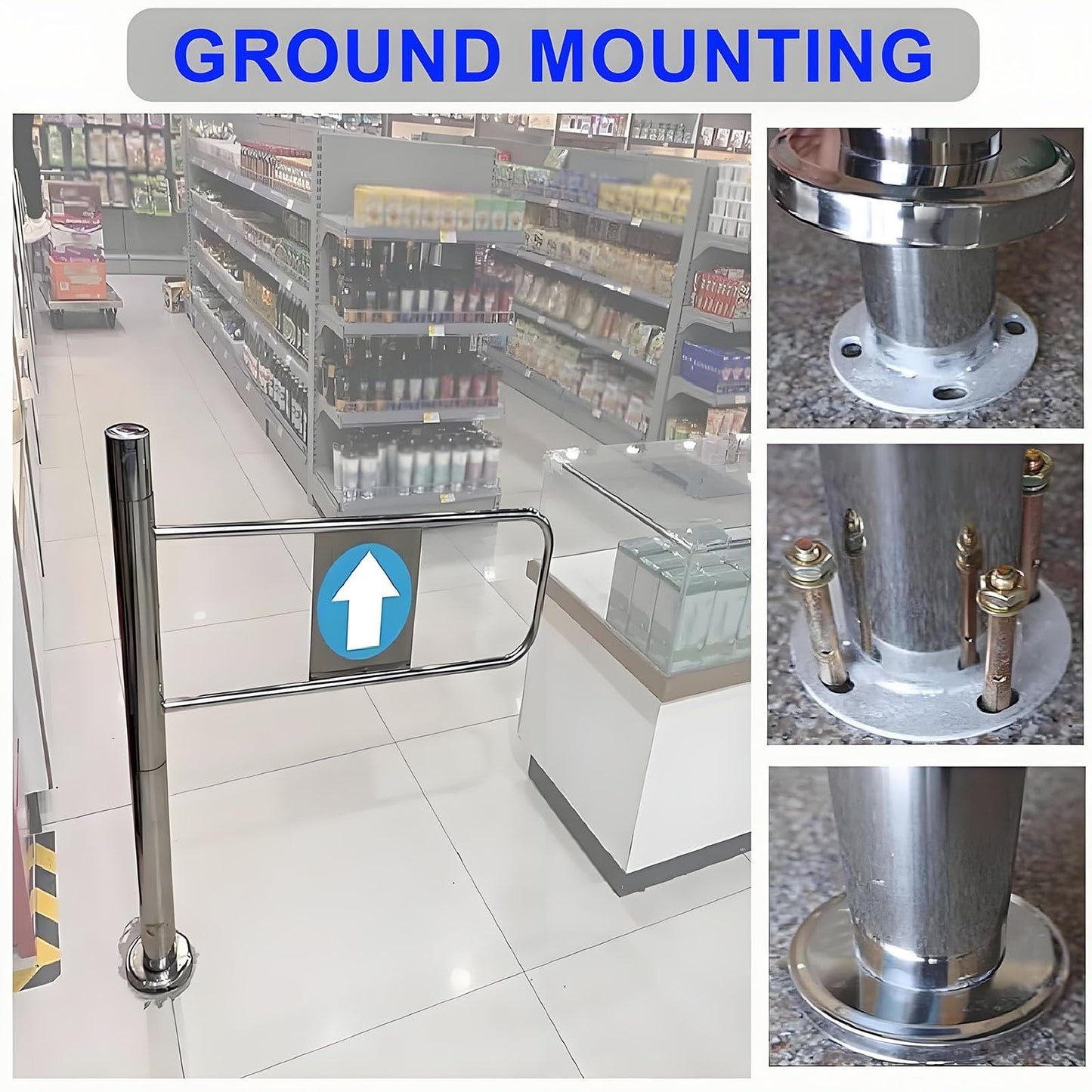 Universal Metal Pivot Gate – Automatic Spring-Loaded One-Way Security Turnstile for Supermarkets & Libraries – Right-Handed Entry, 70 x 100 cm, Durable Access Control Solution