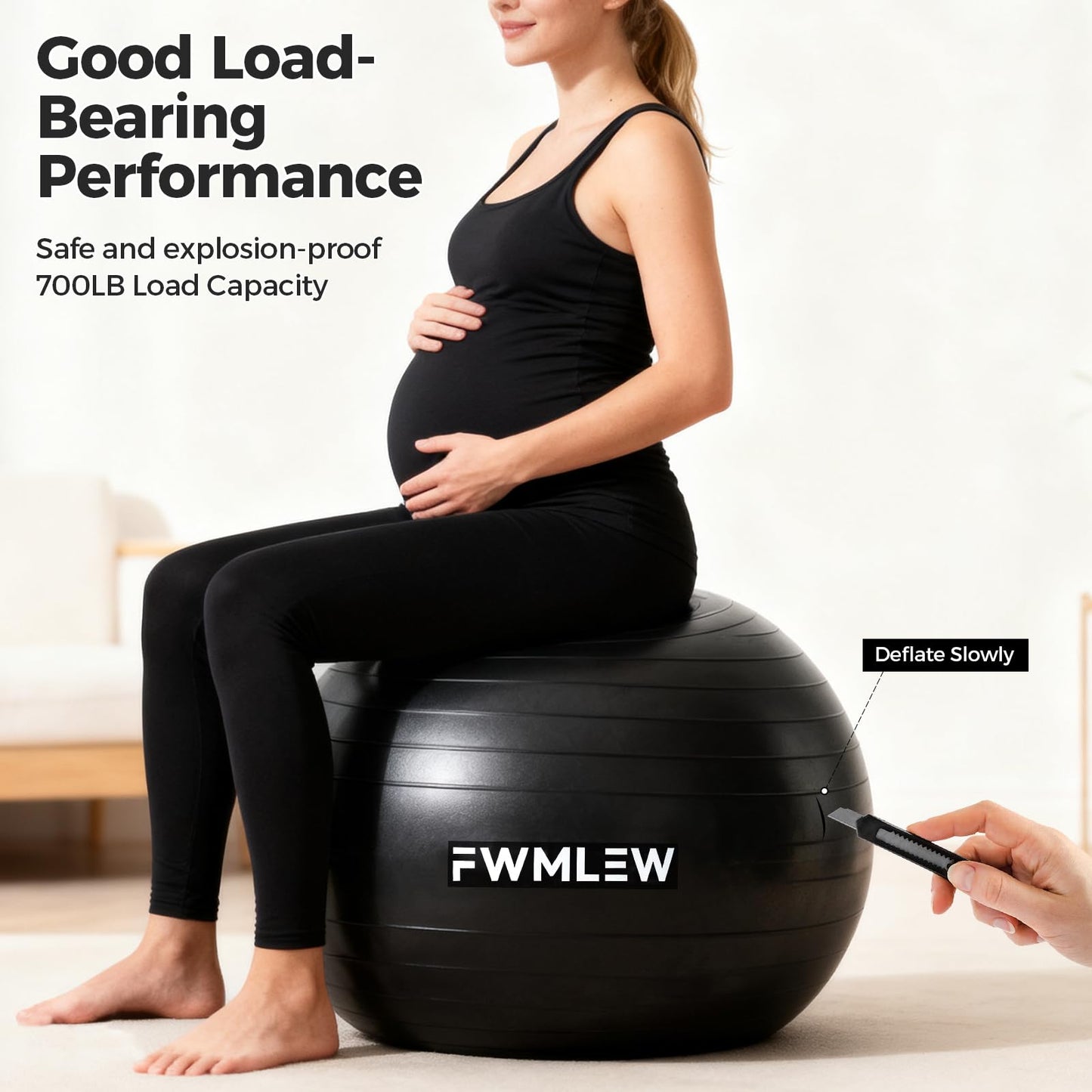 FWMLEW Extra Thick Exercise Yoga Ball, 5-Size Anti-Burst Heavy Duty Stability Gym Ball for Fitness, Core Workout, Pregnancy & Office Chair, Includes Quick Pump (S(15-18ines/38-45cm))