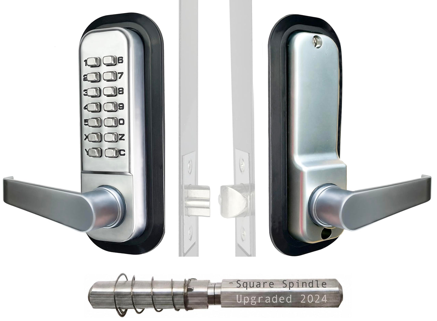 JOUNJIP Single-Sided Mechanical Keyless Combination Lever Handle Door Lock - [Square Spindle] Easier Install - Satin Chrome - 2024 Upgrade Version