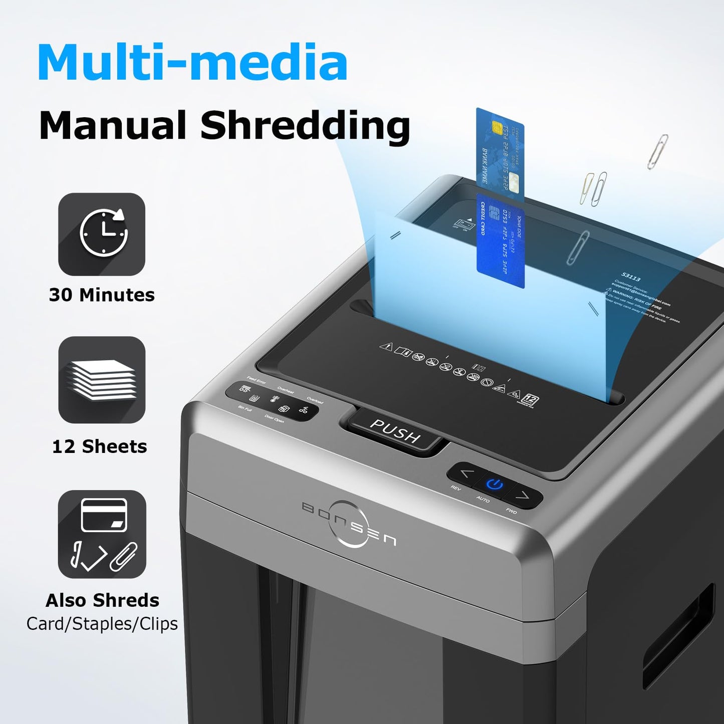 BONSEN 300-Sheet Auto Feed Paper Shredder, 60 Minutes Non-Stop Commercial Grade Heavy Duty Shredders for Office, 8.1 Gallon Micro Cut Document Shredder, P-4 Security Level,58dB Super Quiet