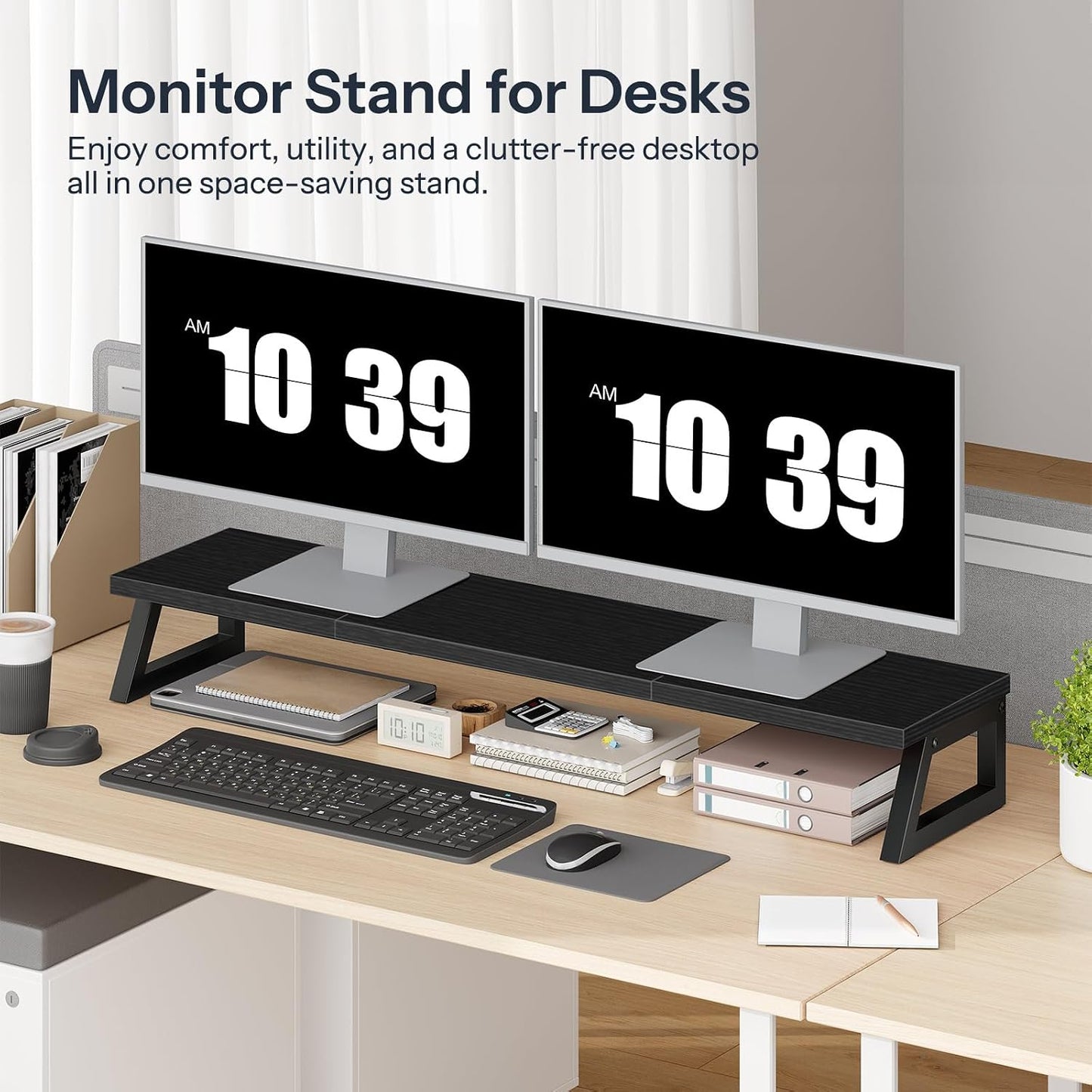 39 Inch 2 BB121CJ01 HOOBRO Dual Monitor Stand Riser, Large Computer Monitor Stand for Monitors, Computer Monitor Riser
