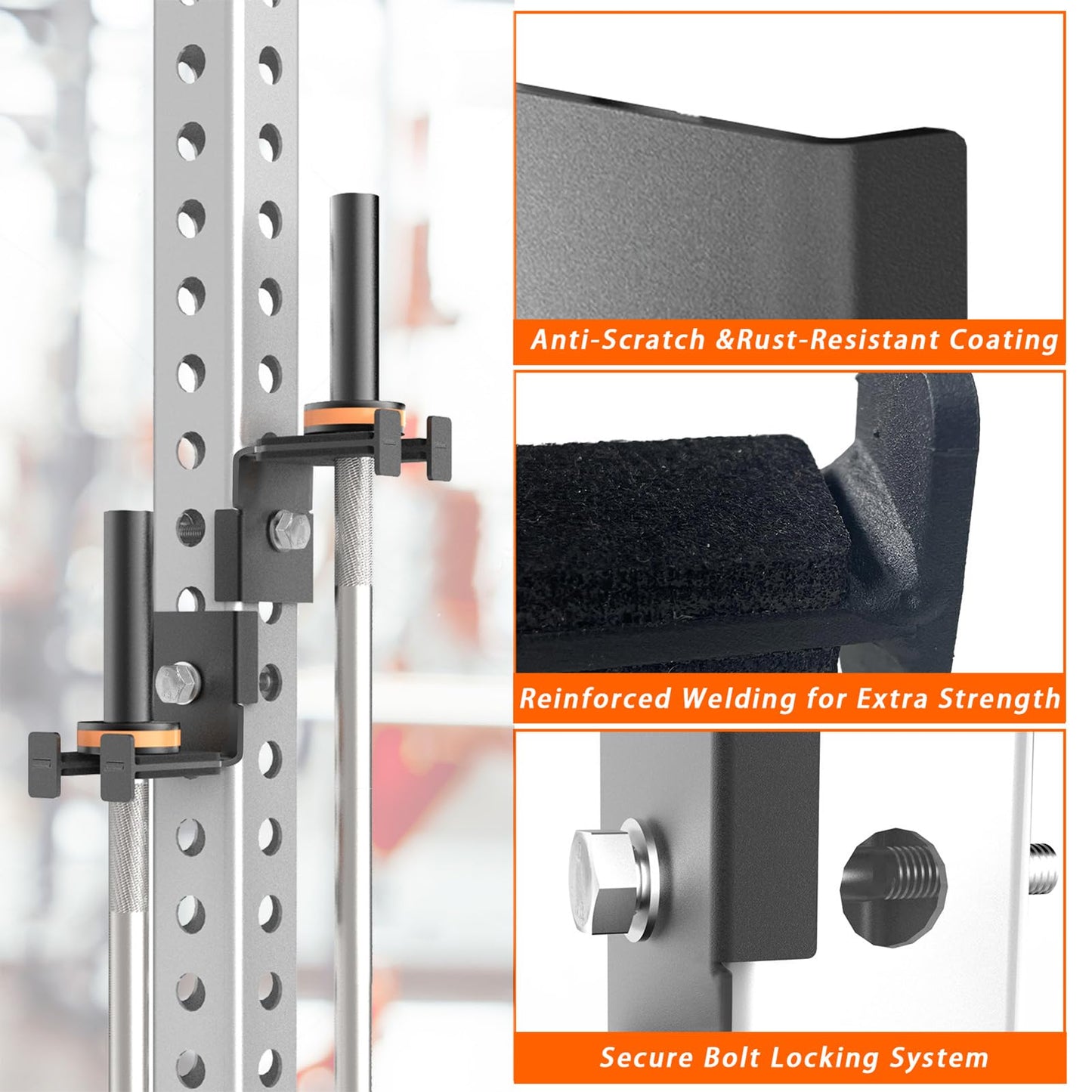 Barbell Holder for 2x2'' Power Racks, No Drilling Required – Heavy-Duty Steel Barbell Storage Rack with Protective Padding, Fits 5/8''-1'' Holes – Secure & Space-Saving Gym Equipment Organizer