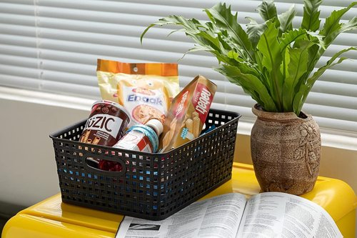 Eslite Plastic Storage Baskets - Organize Your Space | 11" x 8.5" x 4.7" | Pack of 4 (Black)