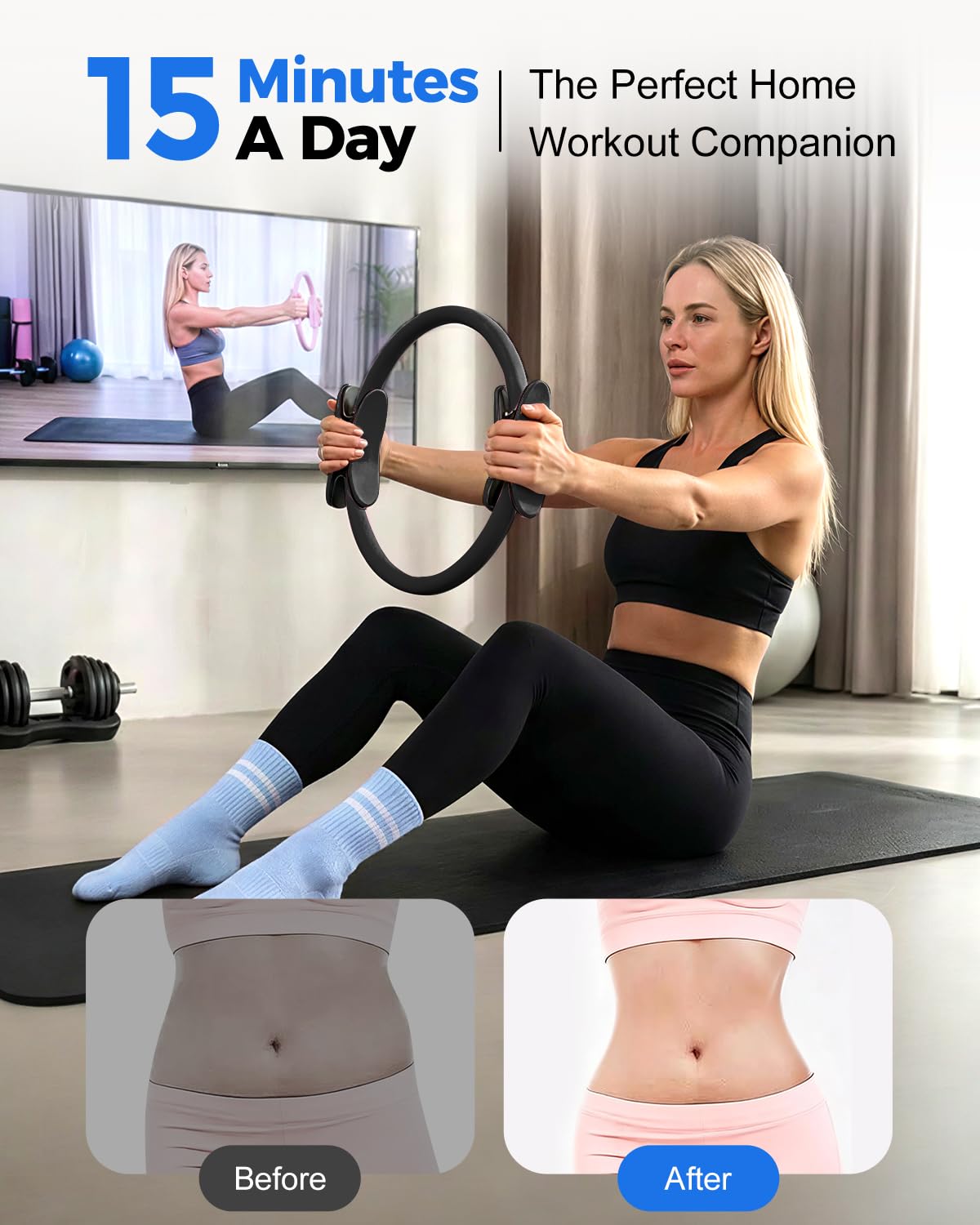 Home Pilates Kit for Petite Women, Pilates Ring and Ball Set 12'' Magic Circle, Mini Ball, 5 Resistance Bands, Workout Guide for Essentials Starter Kit for Beginners, Strength, Toning, Improve Posture