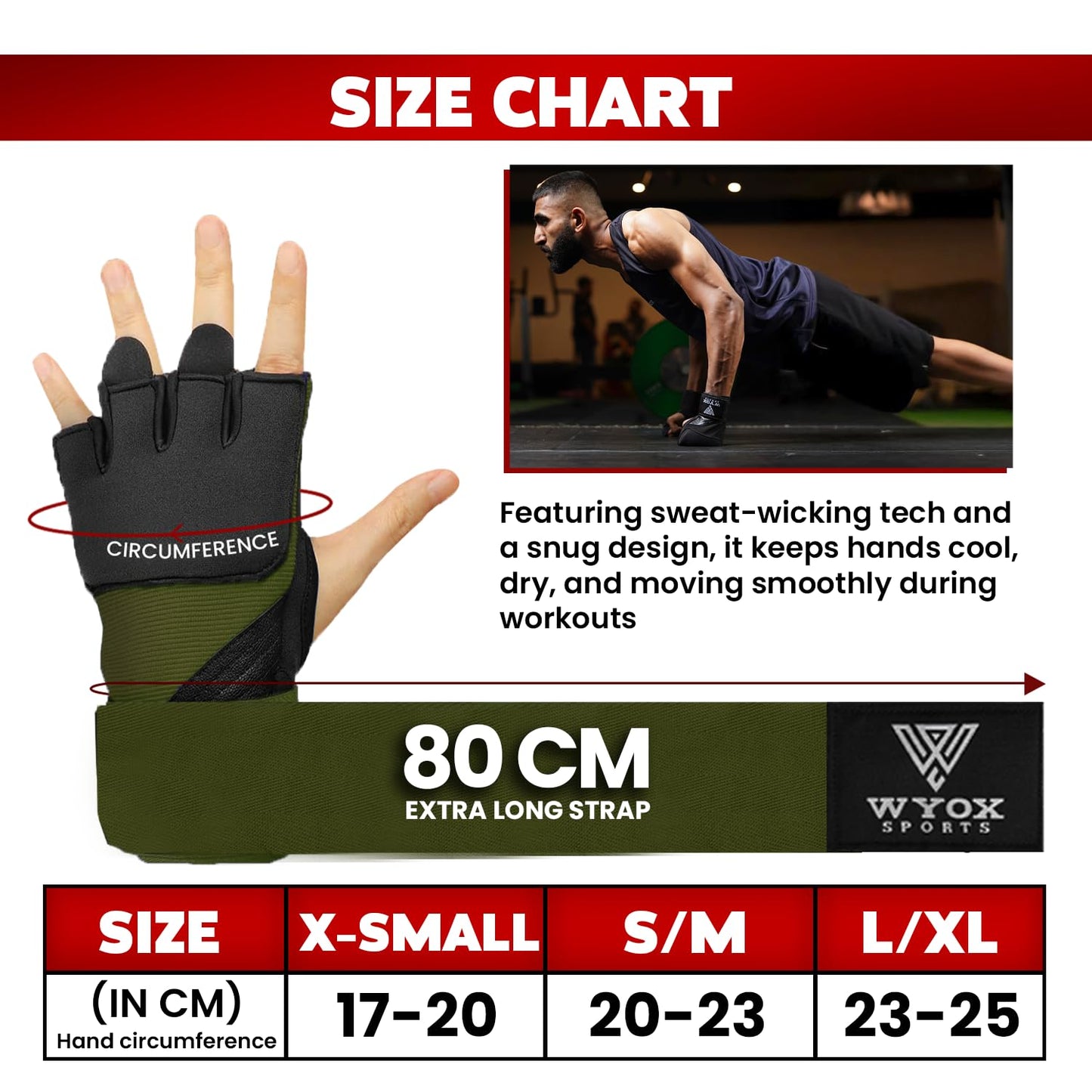 WYOX Gel Boxing Hand Wraps Inner Gloves for Men & Women, 80cm Quick Wrist Straps, Padded Knuckle Protection for Muay Thai Kickboxing, Hand Wraps for Boxing & Martial Arts (Army Green, S/M)