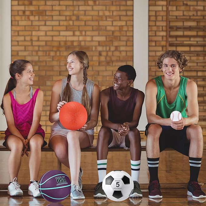 Leyndo 18 Pcs Sport Balls Bulk Set Basketball Football Volleyball Soccer Playground Baseball with Sport Equipment Bag Pump for Outdoor Indoor Practice Gift