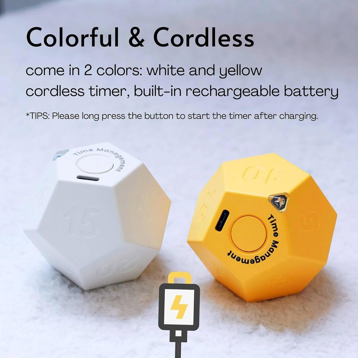 BEBESIRI Mini 12 Sided Cube Timer, 11 Preset Times Pomodoro Timer for Enhanced Productivity. Ideal for ADHD Management, Workout, Study & Kitchen Cooking. Easy to Use（White）