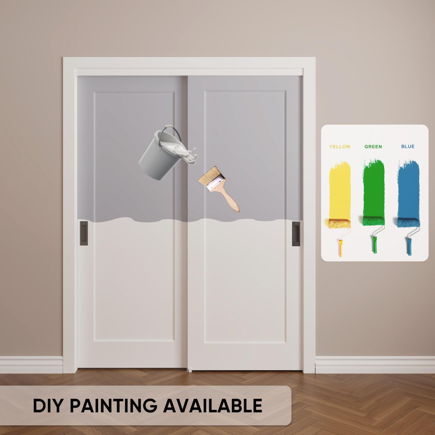 BARNSMITH 60x80 in 1-Panel Sliding Closet Door, White Primed Bypass Interior Door with Top Track & Floor Guide, Preassembled Door Slab with Paintable Surface