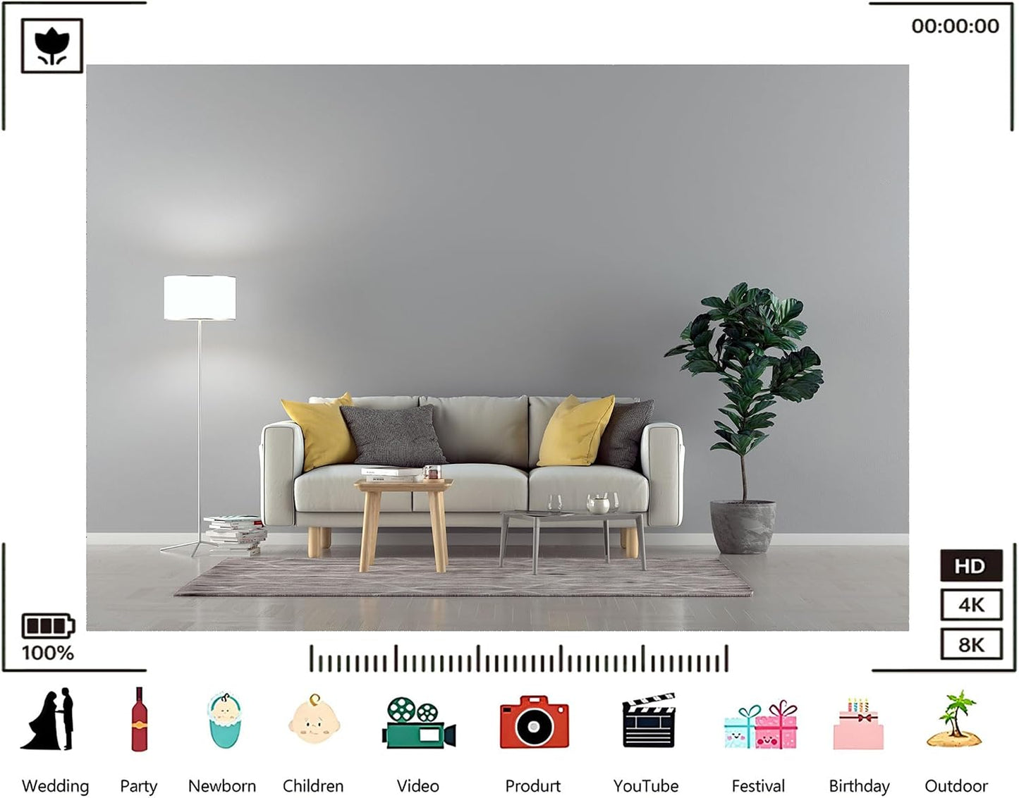 TryKid 5x3ft Modern Living Room Backdrop Beige Sofa Yellow Pillows Fiddle Leaf Fig Minimalist Interior Photography