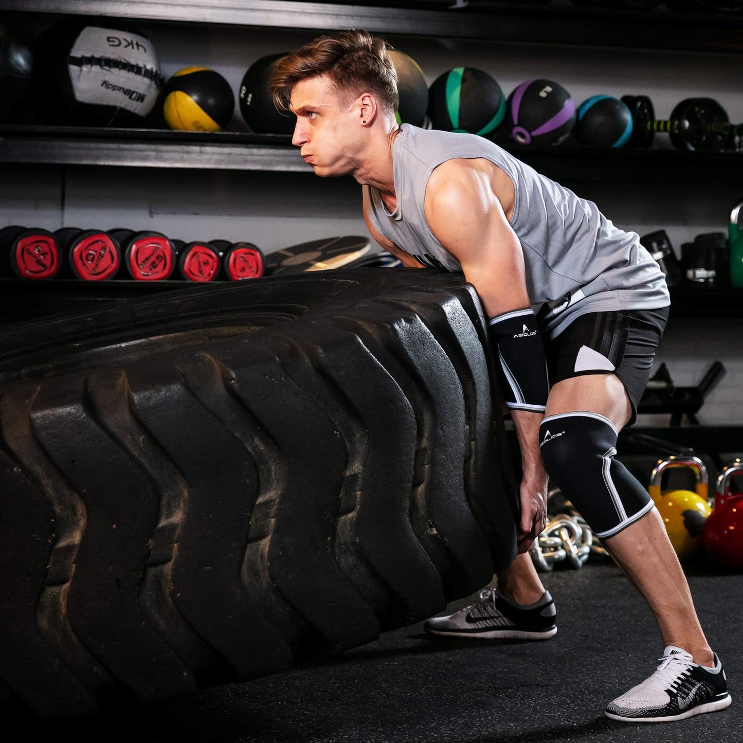 Knee Sleeves (1 Pair)，7mm Compression Knee Braces for Heavy-Lifting,Squats,Gym and Other Sports (Large, Black)