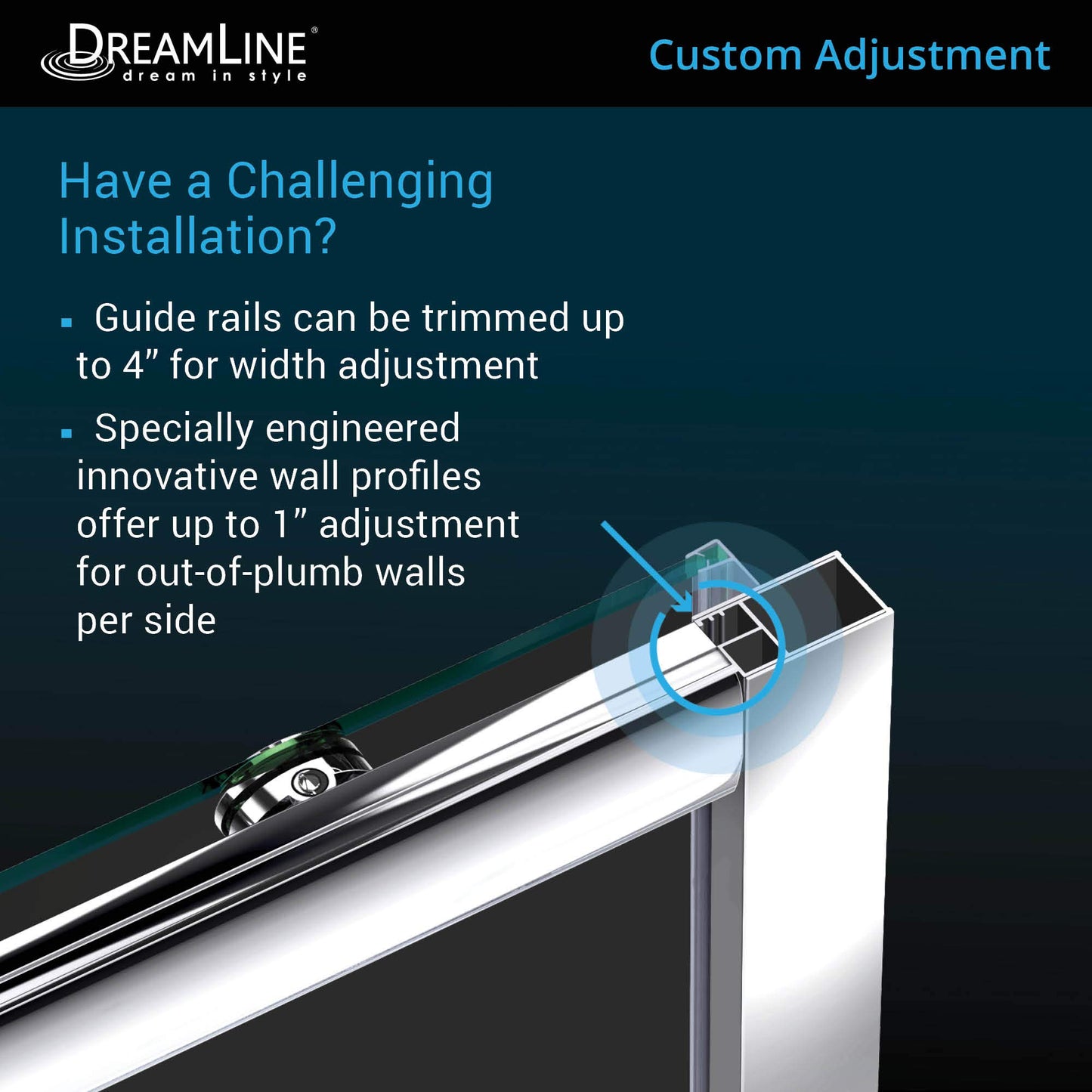 DreamLine Infinity-Z Semi-Frameless Sliding Shower Door | For openings from 44" up to 48" | Clear Glass in Chrome | SHDR-0948720-01