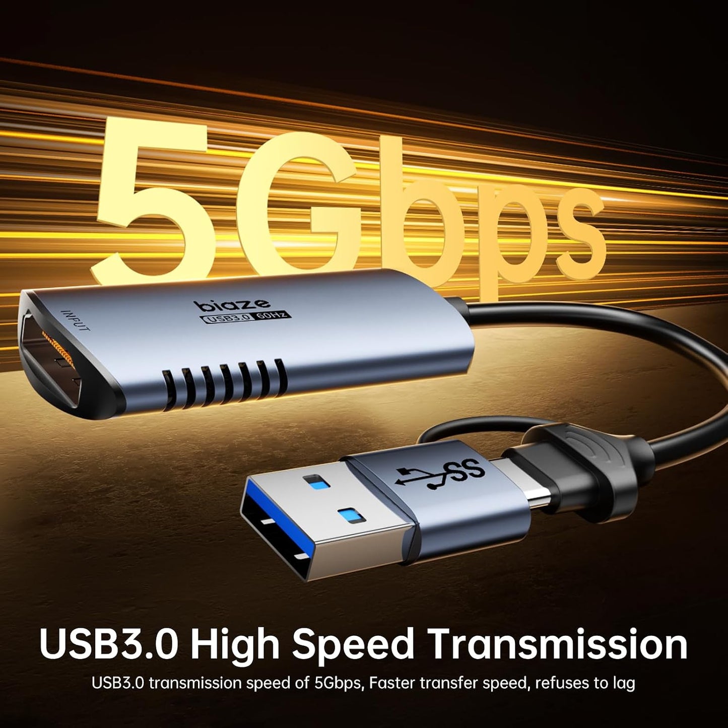 biaze 4K 1080P 60FPS PS5, Video Capture Card, HDMI to USB/USB C Capture Card Video Capture Device for Streaming Game