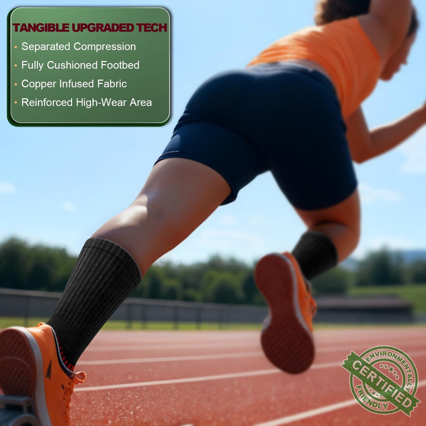 BULLIANT Men Socks, Athletic Compression Crew Socks Cushioned for Men Running Sports Hiking Fishing Arch Support(6Pairs,Shoes Size:Men 11-13)