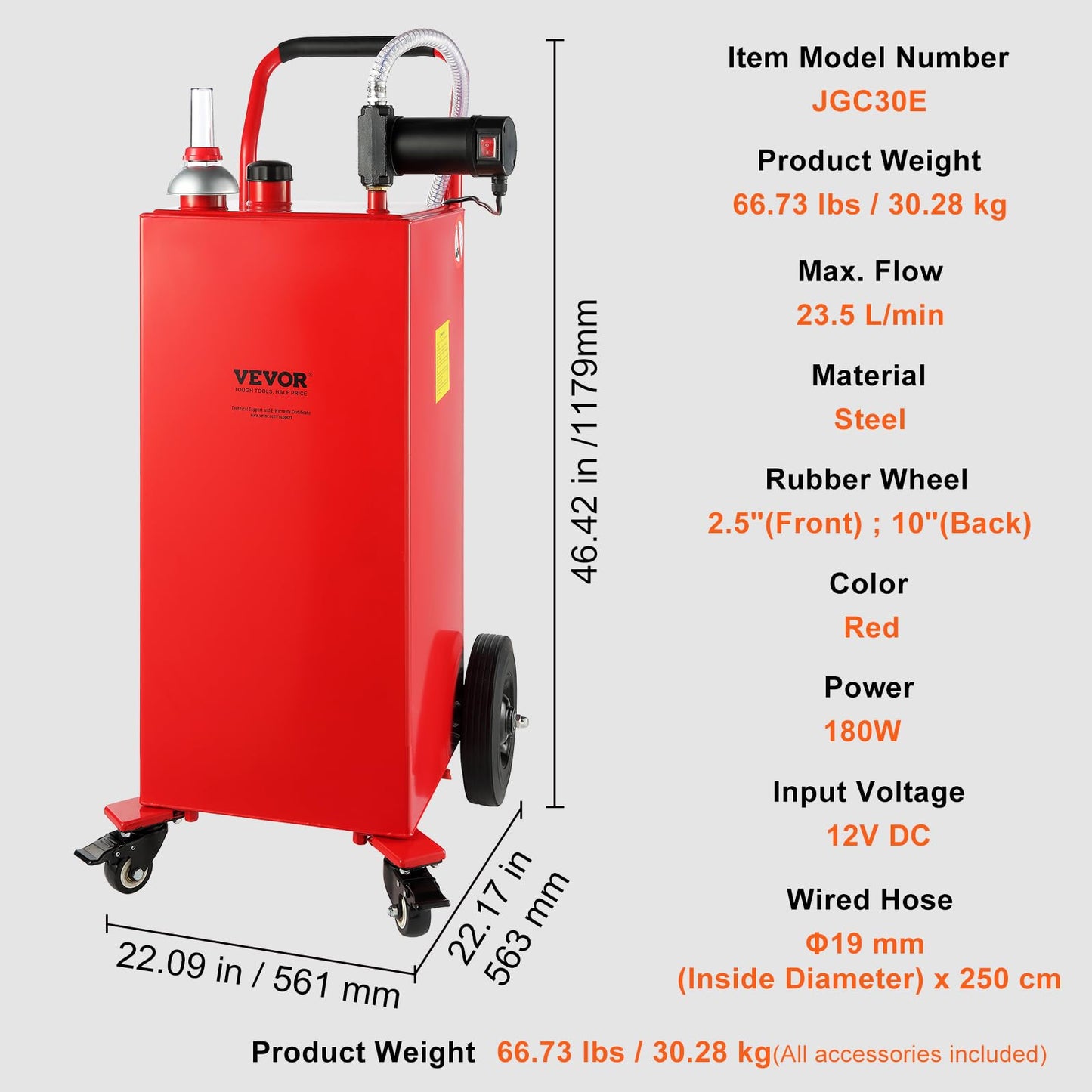 VEVOR 30 Gallon Diesel Caddy, 23.5 L/min, 180W Portable Storage Tank Container with Electric Pump Wheels, Diesel Transfer Storage Tank for Fueling