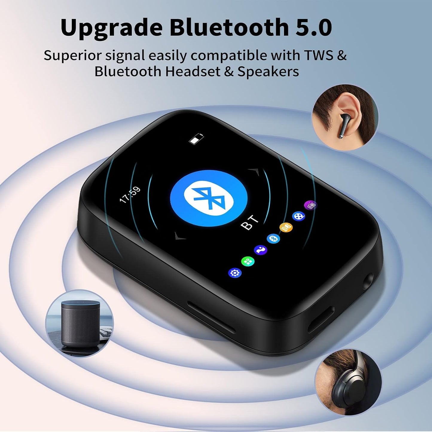 QNGEE 32GB Mp3 512GB Player with Bluetooth Sports Clip-on Music Player Support FM Radio Voice Record E-Book Calendar