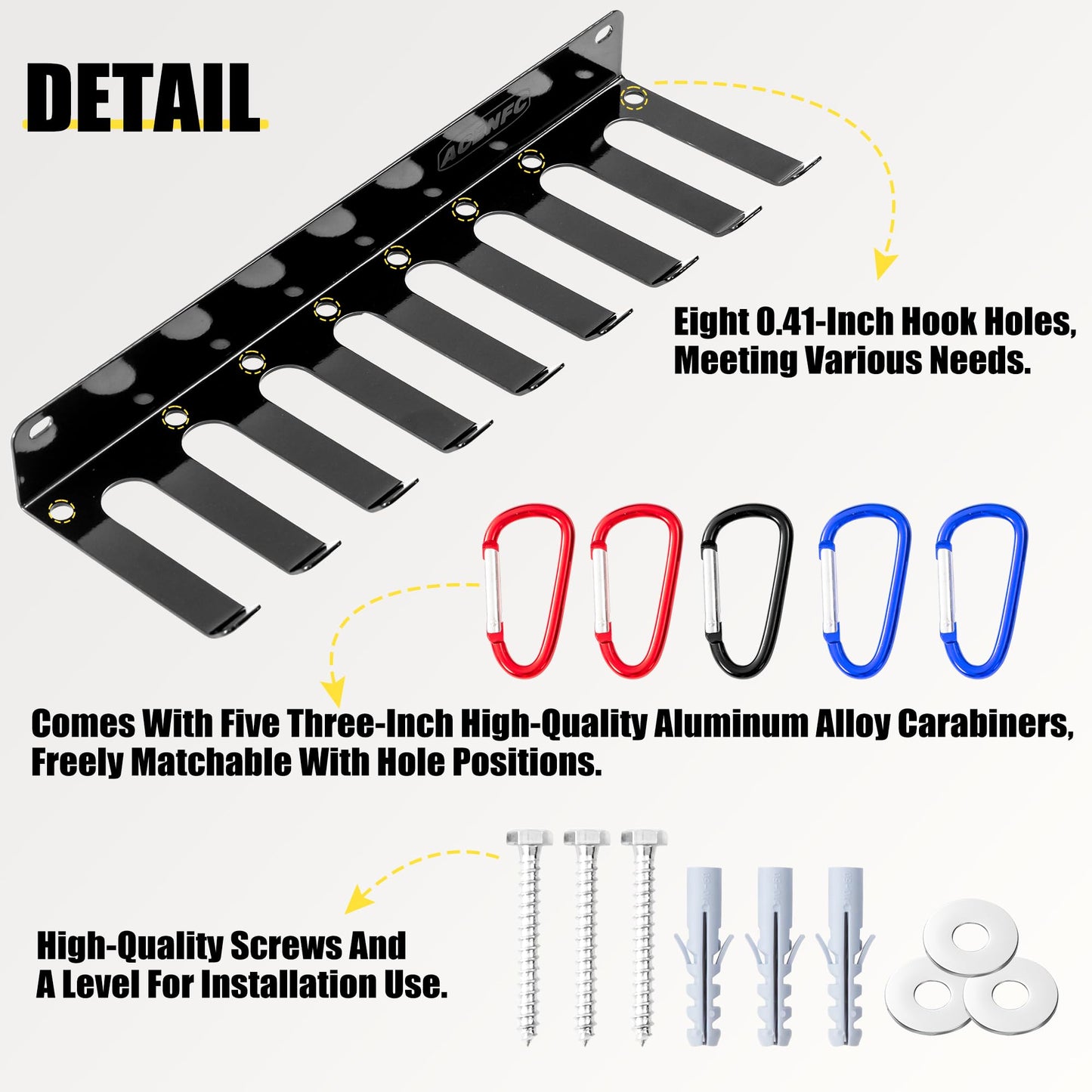 Wall-Mounted Gym Organizer, Resistance Band Storage Rack, Barbell Holder Wall Mount, Dumbbell Storage, Home Gym Accessories Holder (ZJ-L-2m)