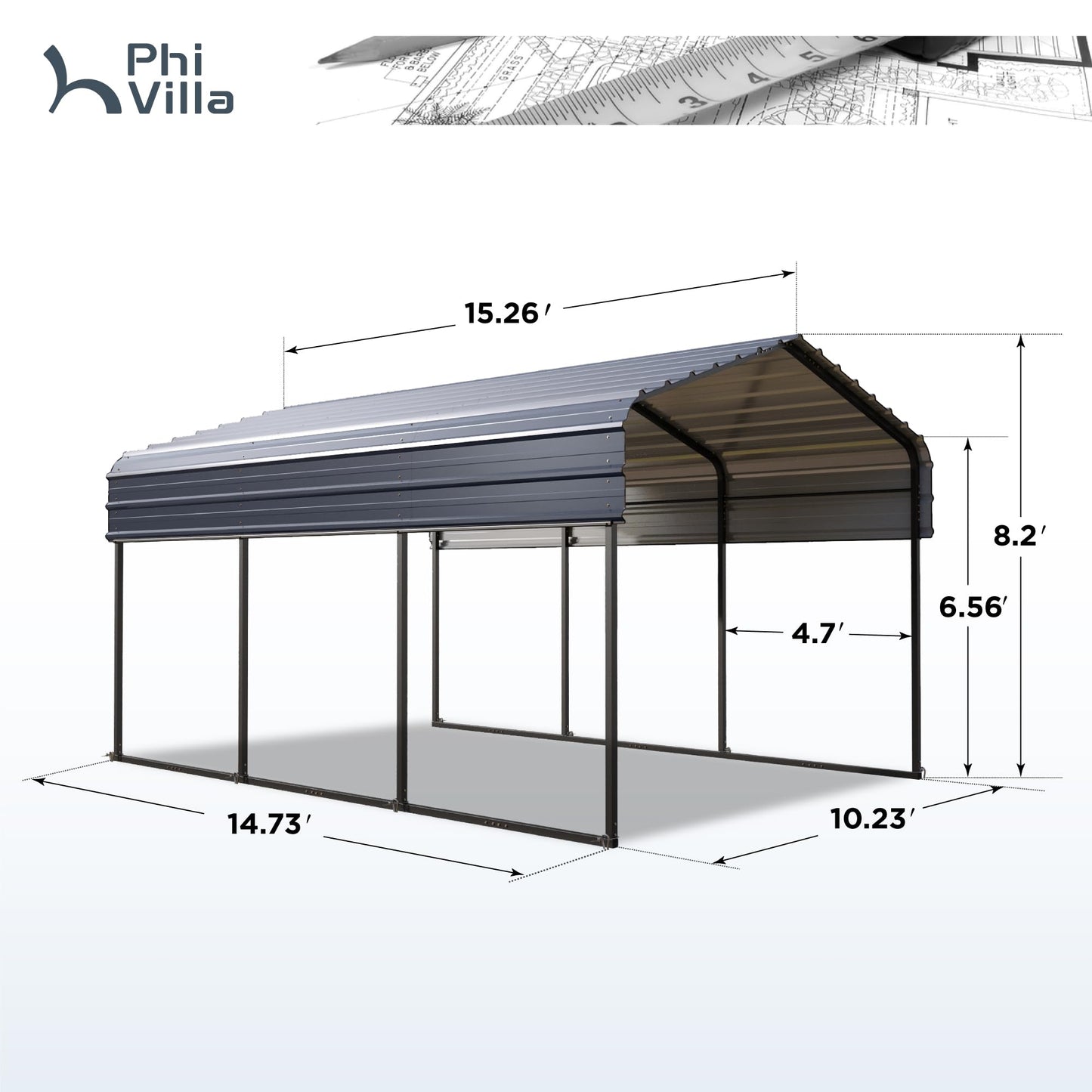 PHI VILLA 10x15 ft Carport, Metal Carports Canopy with Sidewalls Heavy Duty Car Port Portable Garage with Galvanized Steel Roof Multi-Use Shelter, Sturdy Car Ports for Cars, Boats and Tractors