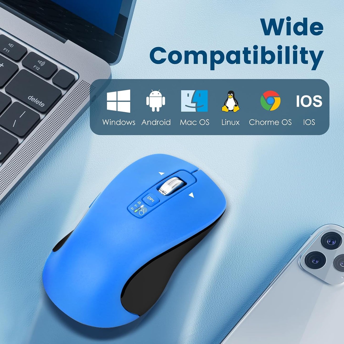 CITLLA BT1 BT2), 4-Way Wireless Bluetooth Mouse (USB + + Full Size, Scrolling, Multi-Device Silent Mouse for Computer